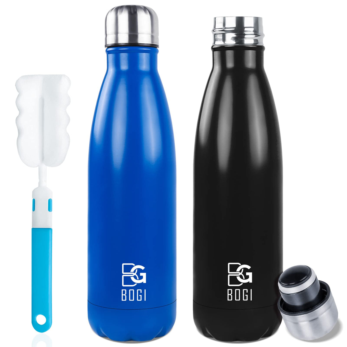 Bogi Insulated Water Bottle, 25Oz 2 Pack Stainless Steel Water Bottles, Leak Proof Sports Metal Water Bottles Keep Drink Cold Fo