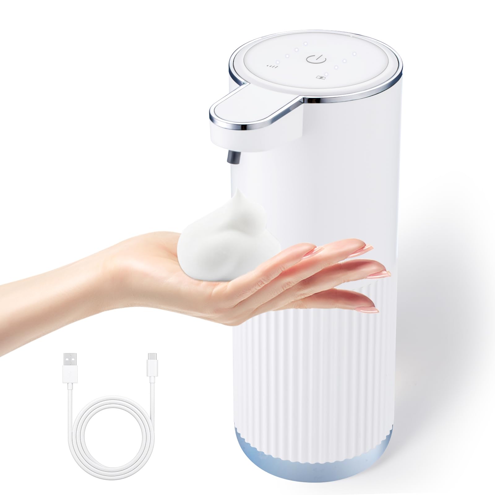 Xinkora Automatic Foaming Soap Dispenser, 4-Level Adjustable Foam Hand Soap Dispenser, Usb Rechargeable Touchless Soap Dispenser