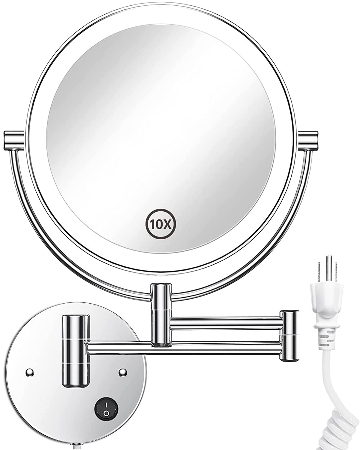 Gospire 8.5 Inch Led Wall Mounted Makeup Mirror Round Double Sided 1X/10X Magnifying Vanity Mirror With Lights 360 Degree Swivel