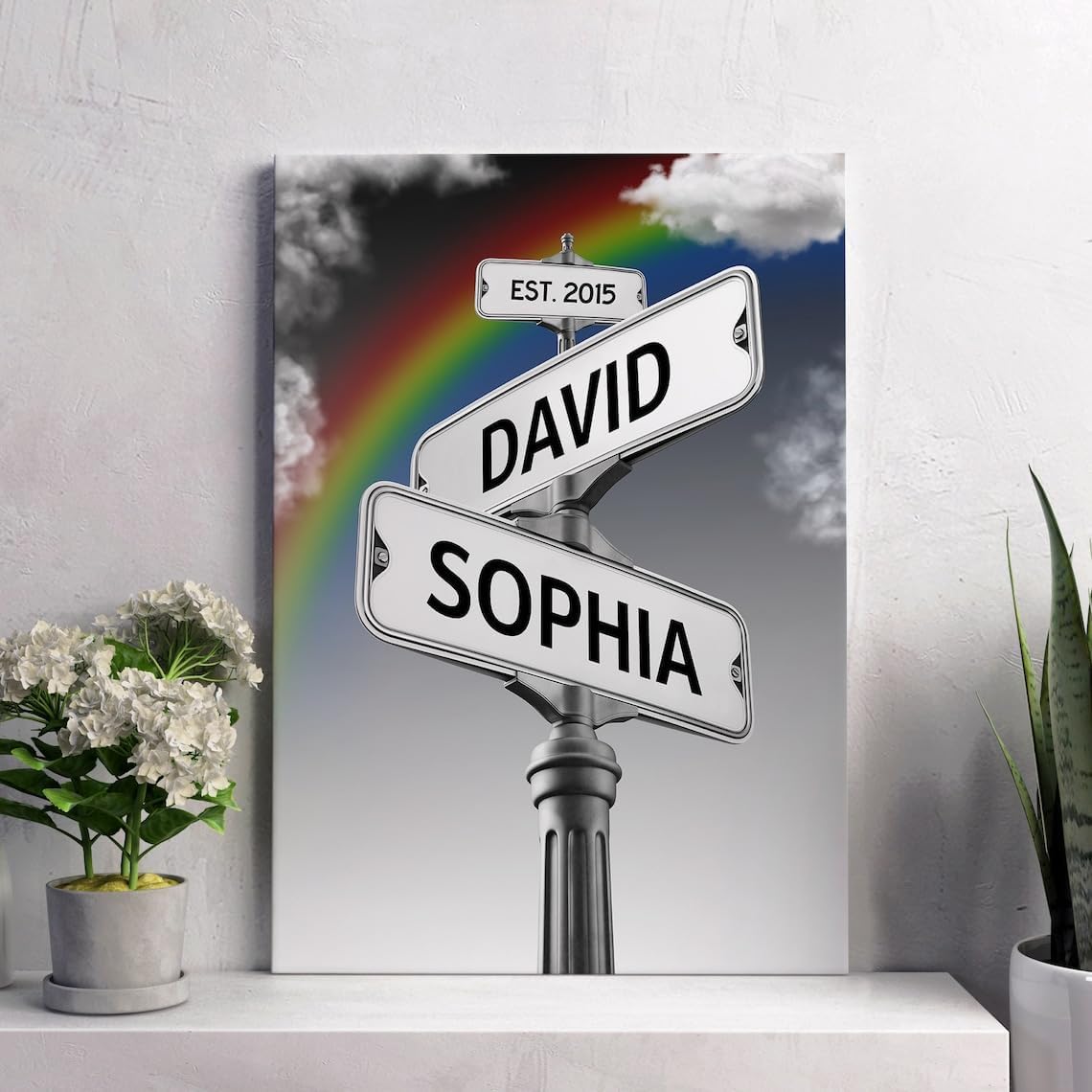 Personalized Canvas Vintage Street Sign For Couples, Crossroads Street Sign Best Gift For ?Ouple, Rainbow Custom Name And Date V
