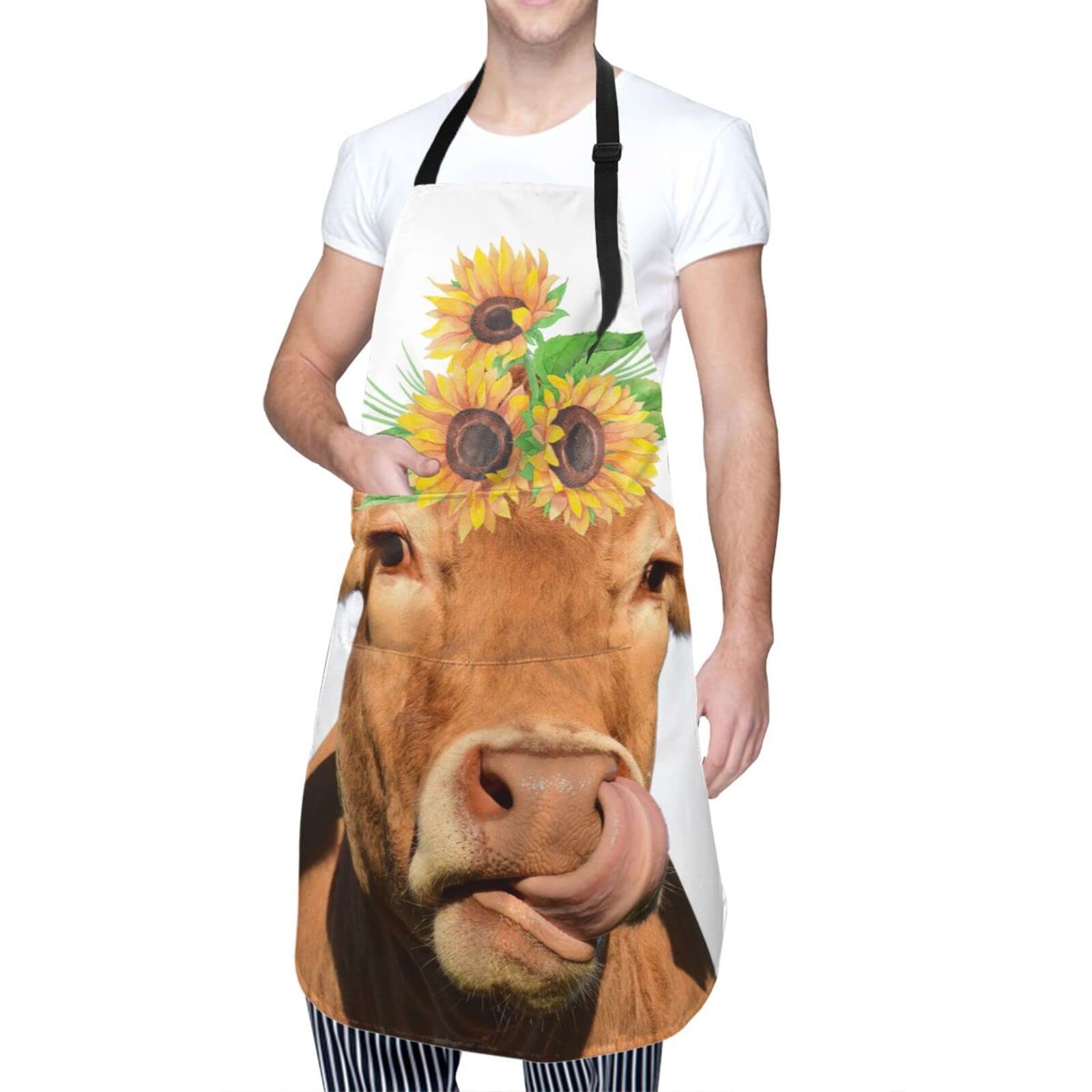 Sucuwiny Cow Apron Cooking Aprons For Women With Pockets Men Chef Kitchen Apron Cute Waterproof Plus Size Aprons For Adults
