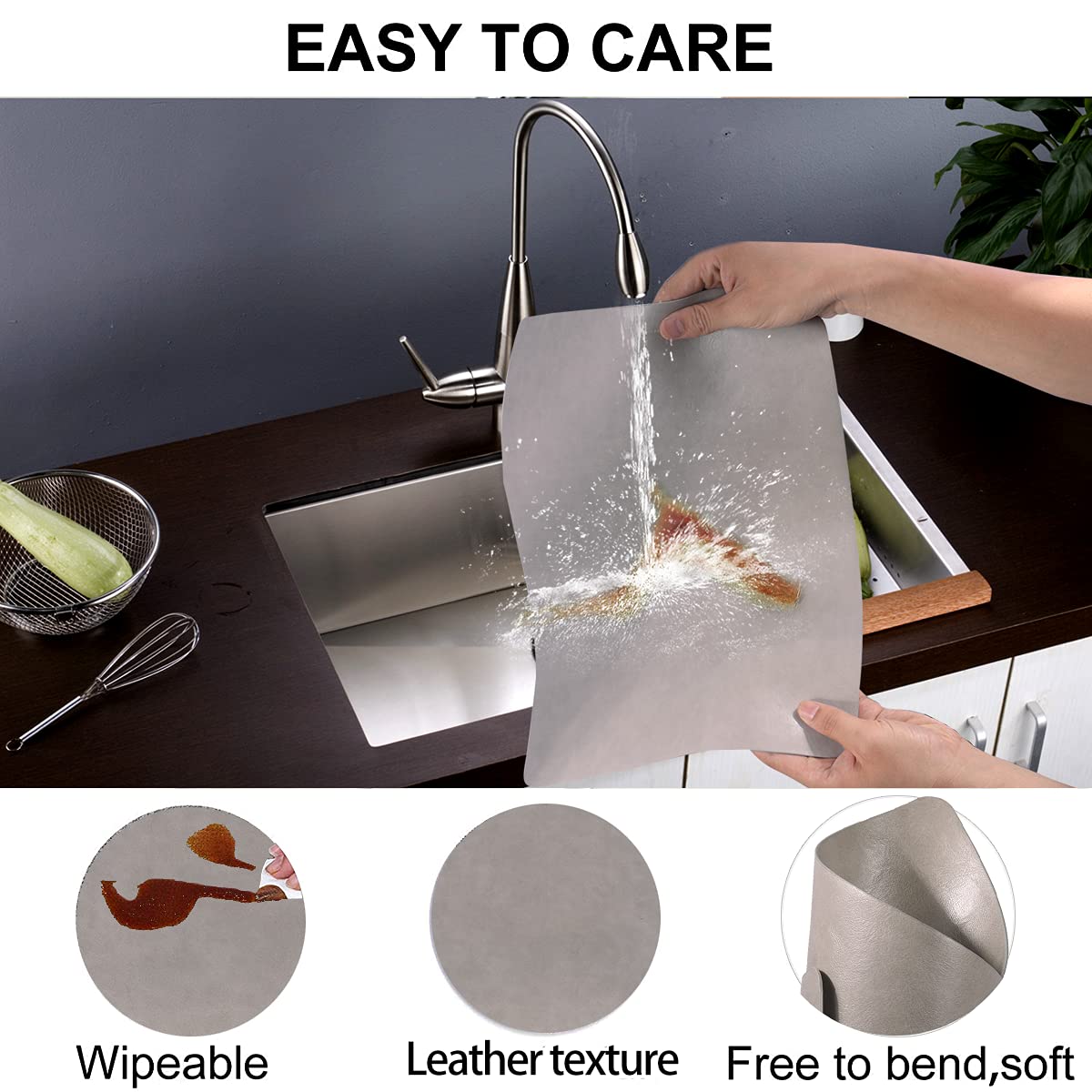Placemats For Dining Table Set Of 4,Design-Classic Faux Leather Eco-Friendly Place Mats,Waterproof&Stain Resistant Table Mats,Wa