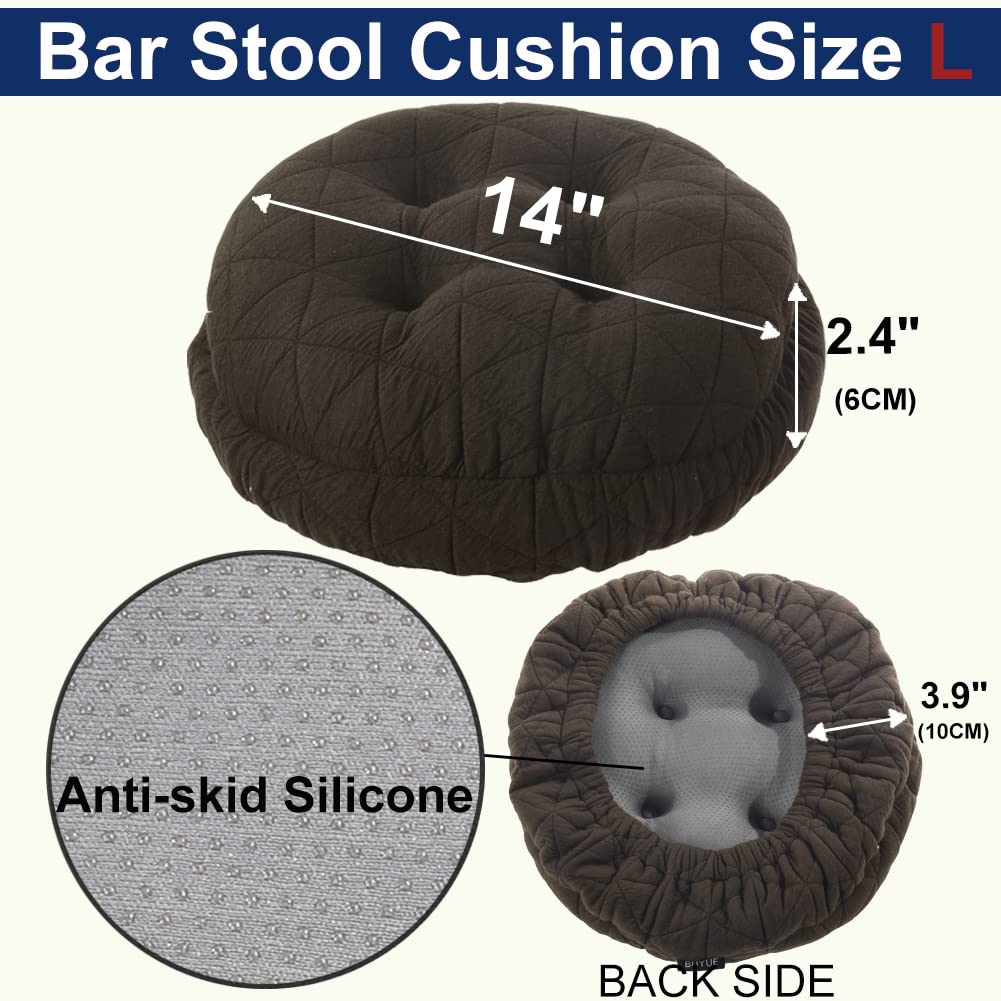 Buyue Seat Cushion For Round Bar Stool, Dia.14 Luxury Fashion Jacquard With Anti-Skid Silicone Bar Stool Cushion Padded (Brown,