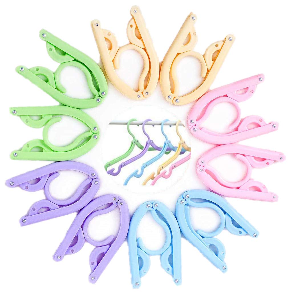 10Pcs Colorful Travel Hangers. Portable Folding Clothes Hangers.Telescopic Travel Magic Portable Drying Rack For Travel Accessor