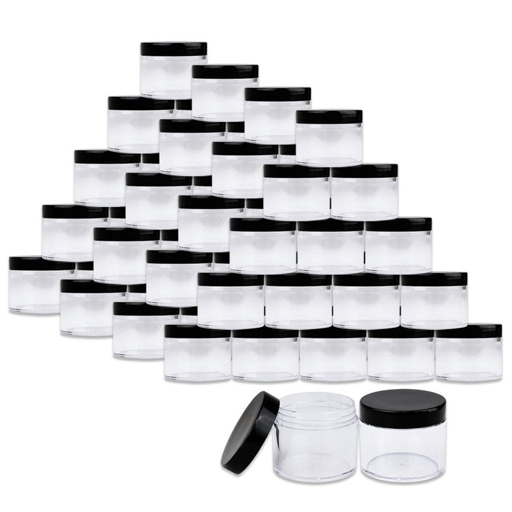 Beauticom 2 Oz./ 60 Grams/ 60 Ml (Quantity: 36 Packs) Thick Wall Round Clear Plastic Leak-Proof Jars Container With Black Lids F