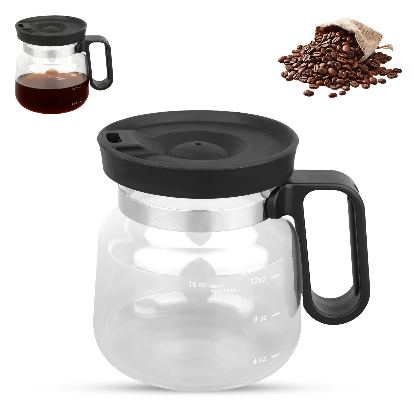 Penitue 16oz Coffee Pot, Novelty Mini Coffee Pot Mug with SpillProof Lid & Handle Dishwasher Safe Drink Kettle for Home Office 