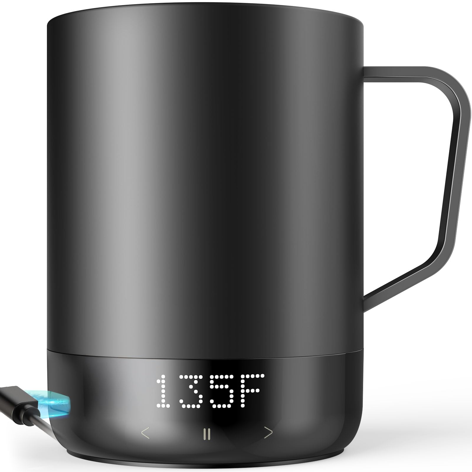 14oz Smart Heated Mug, Rechargeable SelfHeating Coffee Mug with 10 Temp Settings, Keeps Coffee Hot for Hours, No App Required, 