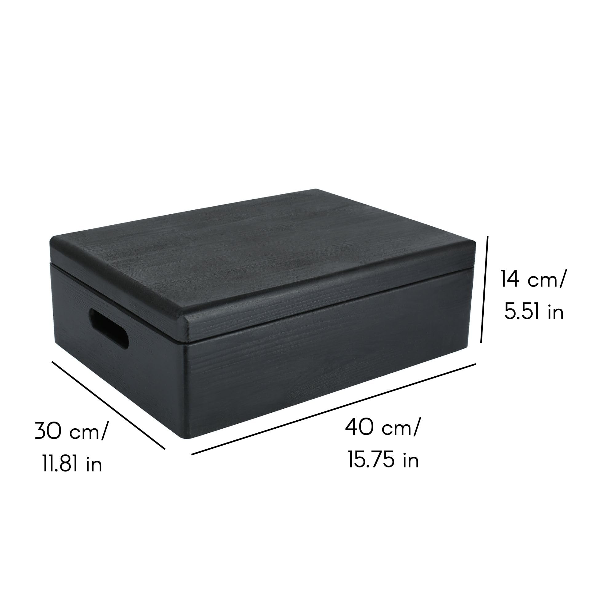 Creative Deco XL Black Wooden Box Storage with Hinged Lid | 15.8 x 11.8 x 5.5 inches (+-0.5) | with Handles | Gift Box Kitchen S