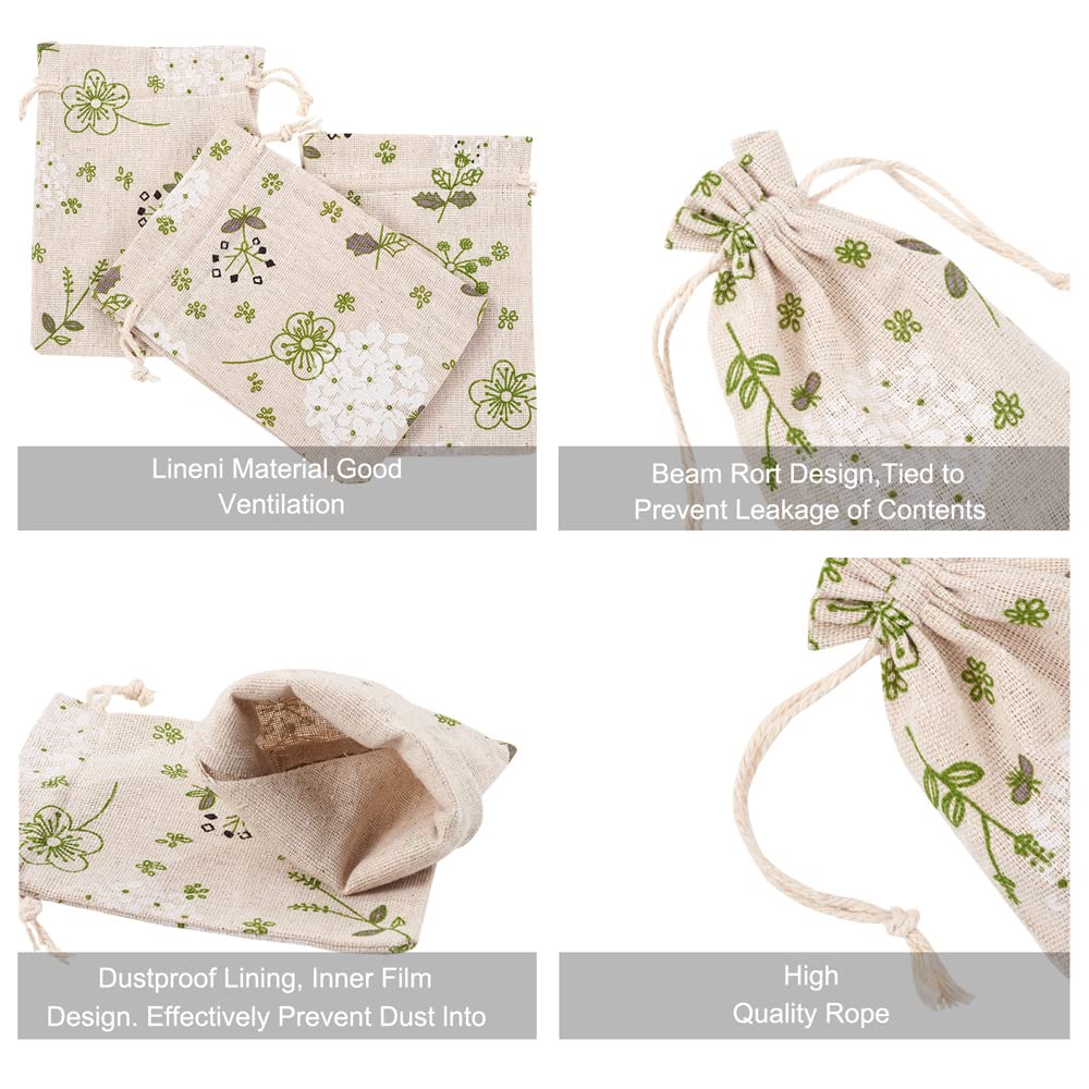Kissitty 50 Pack Cotton Cloth Storage Bags With Drawstring 5.5X3.9 Inch Flower Printed Reusable Jewelry Gift Pouches For Wedding