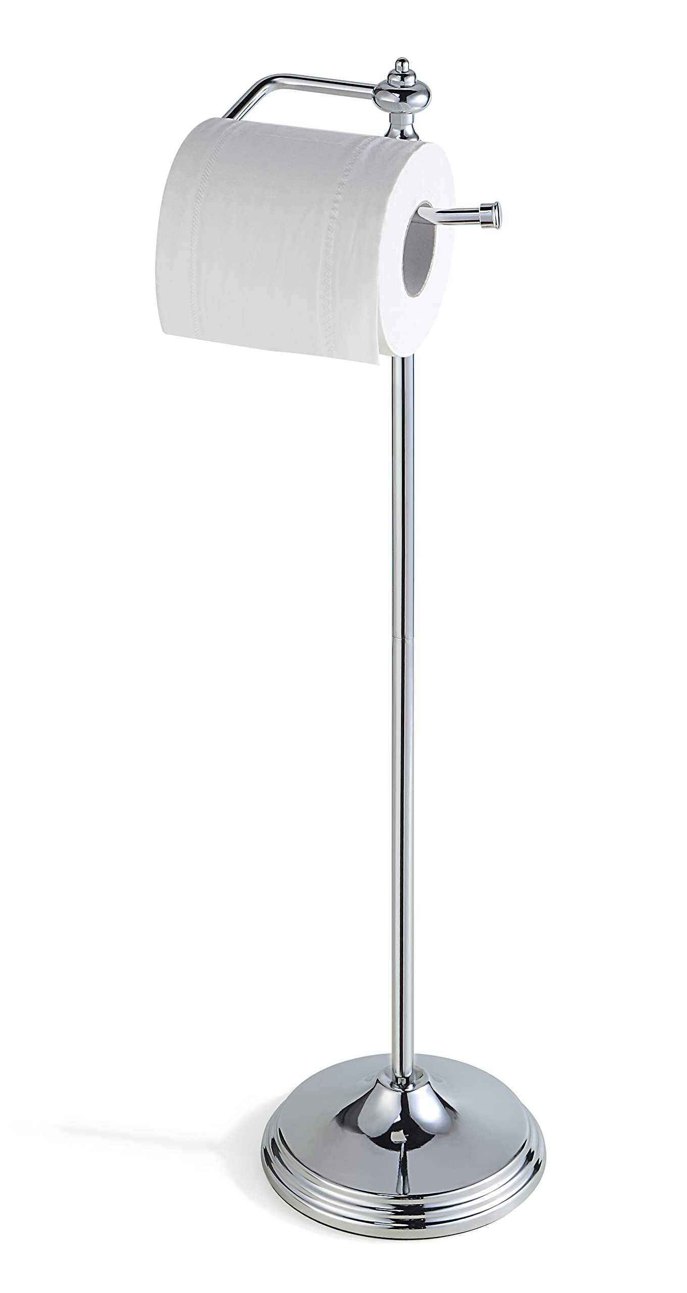 Sunnypoint Bathroom Free Standing Toilet Tissue Paper Roll Holder Stand With Reserve Function, Chrome Finish