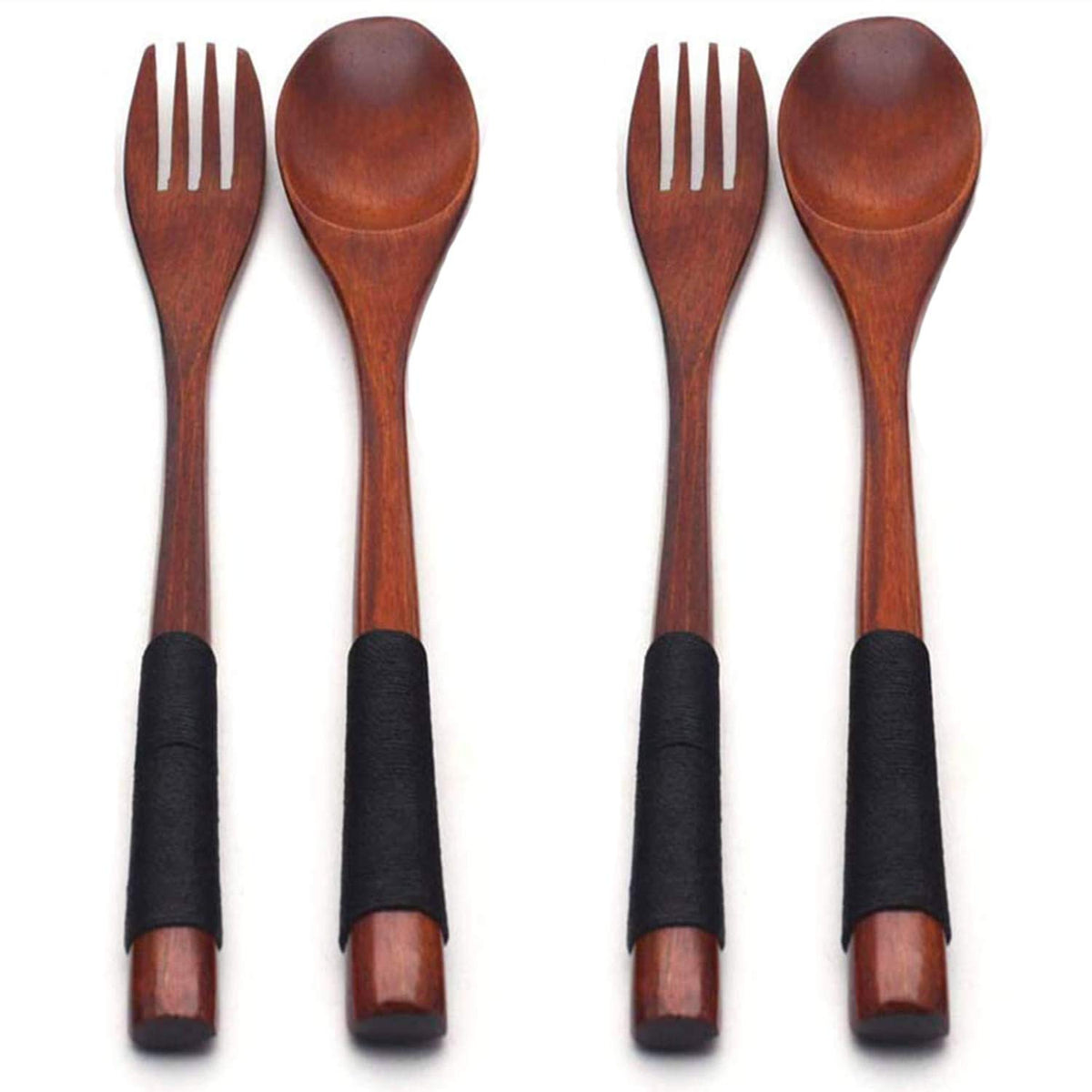 Xmhf Wooden Spoons Forks Set Kitchen Tableware Dinnerware Flatware Natural Wood Cutlery Wooden Dinner Utensil Set, 2 Spoons And
