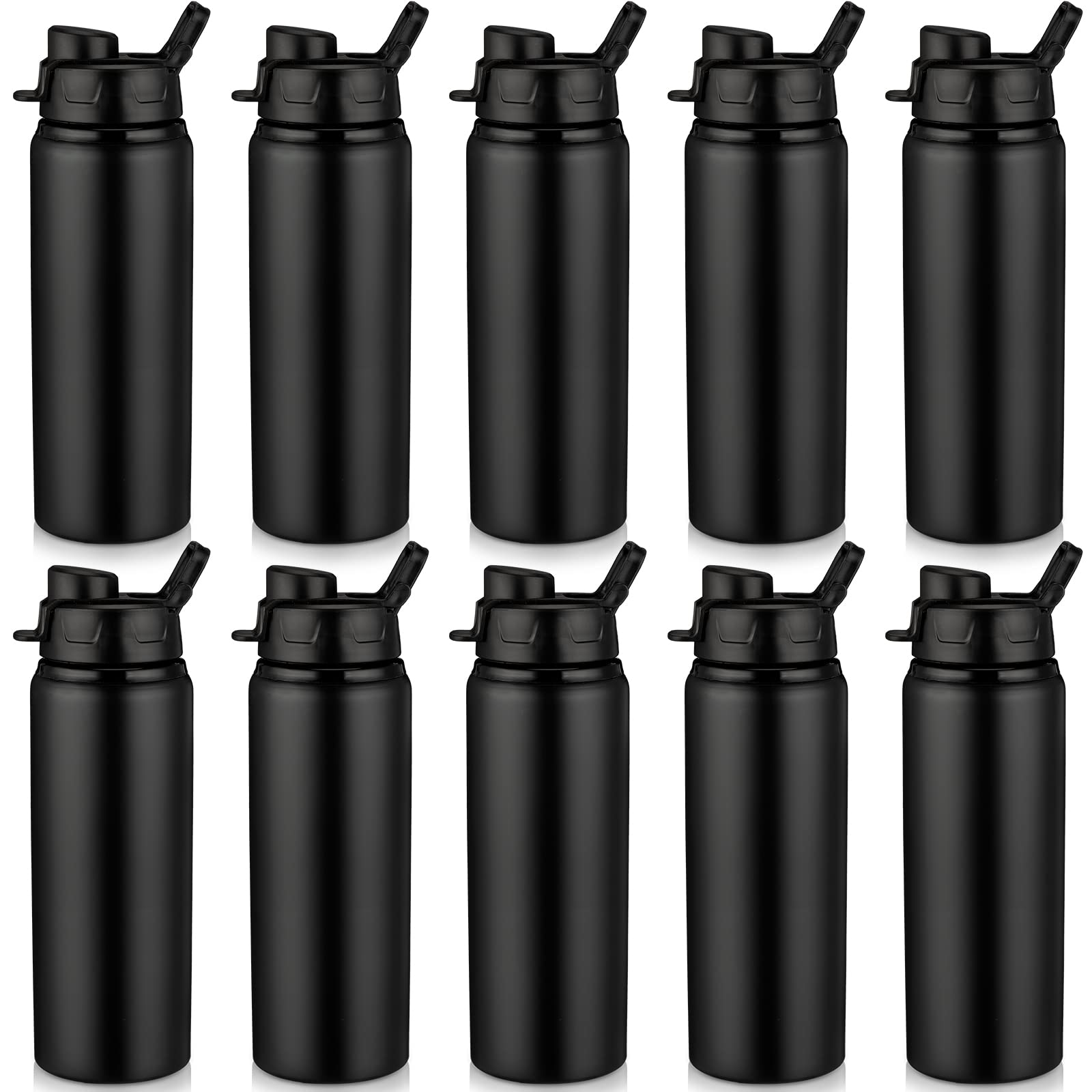 Shellwei 10 Pcs Bulk Water Bottles Aluminum 24 oz Sports, Black