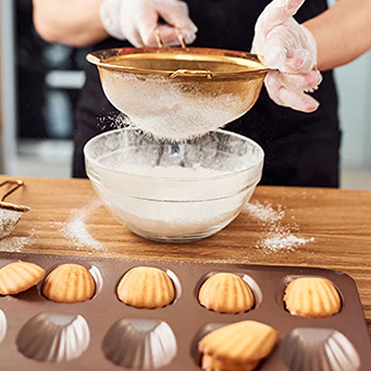 Gurlideo Madeleine Tray Non-Stick Carbon Steel Baking Tin Cake Pan 12 Hole Cake Mould-Golden