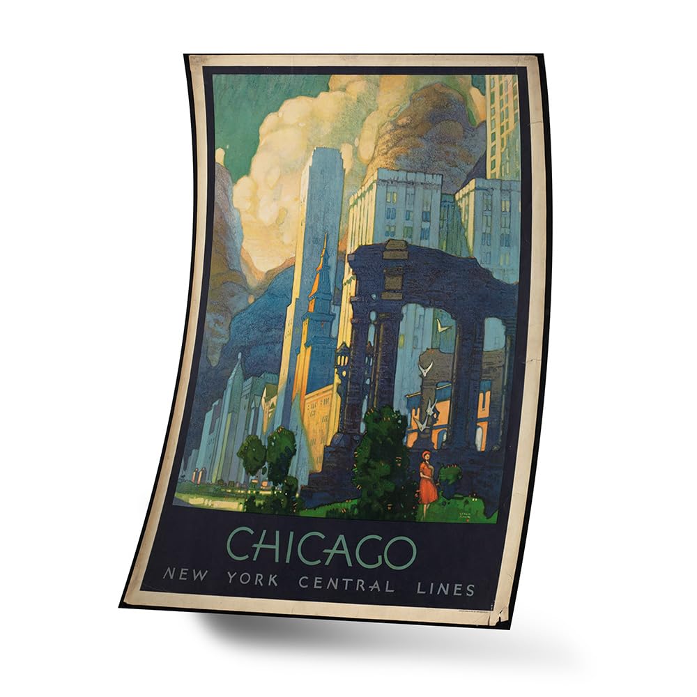 Ezposterprints - Vintage Style Travel Poster Series- Poster Printing - Wall Art Print For Home Office Decor - Chicago-3-12X18 In