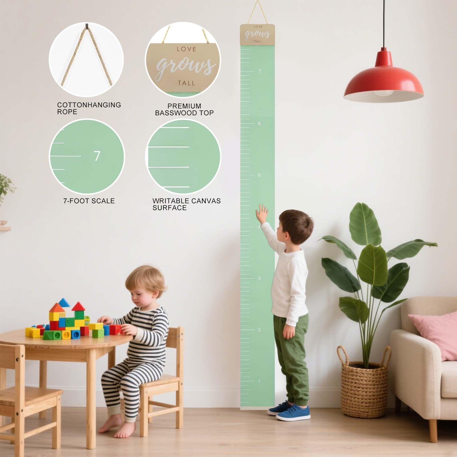 Vozekrod Height Chart for Wall - Canvas Growth Ruler with Wood Hanger, Baby Nursery Room Decor, Tracks Kids Milestones - Cute &