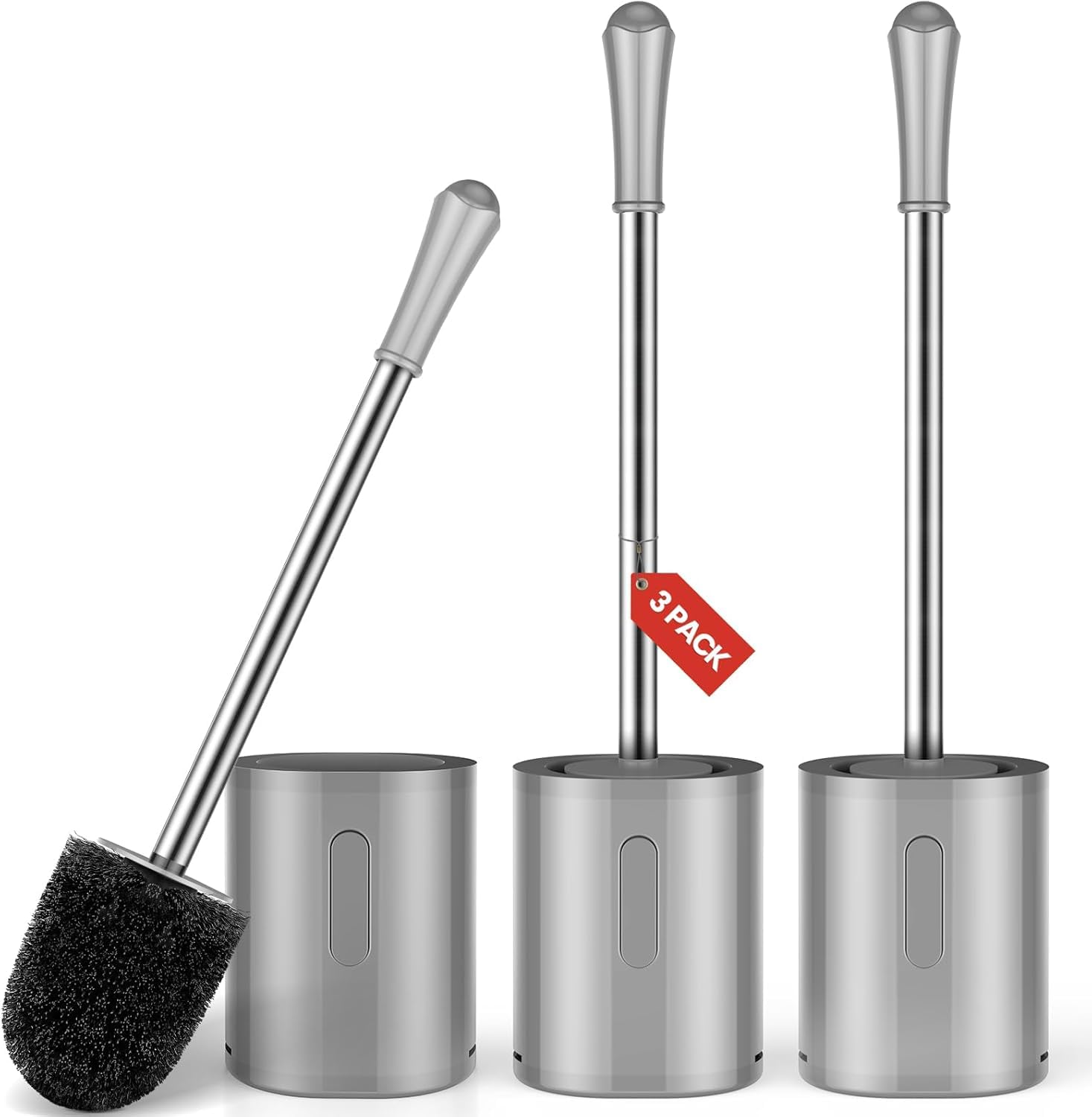 Toilet Brush and Holder Set, with Stainless Steel Handle Toilet Bowl Brush, Compact Toilet Scrubber Brush for Deep Cleaning Bath