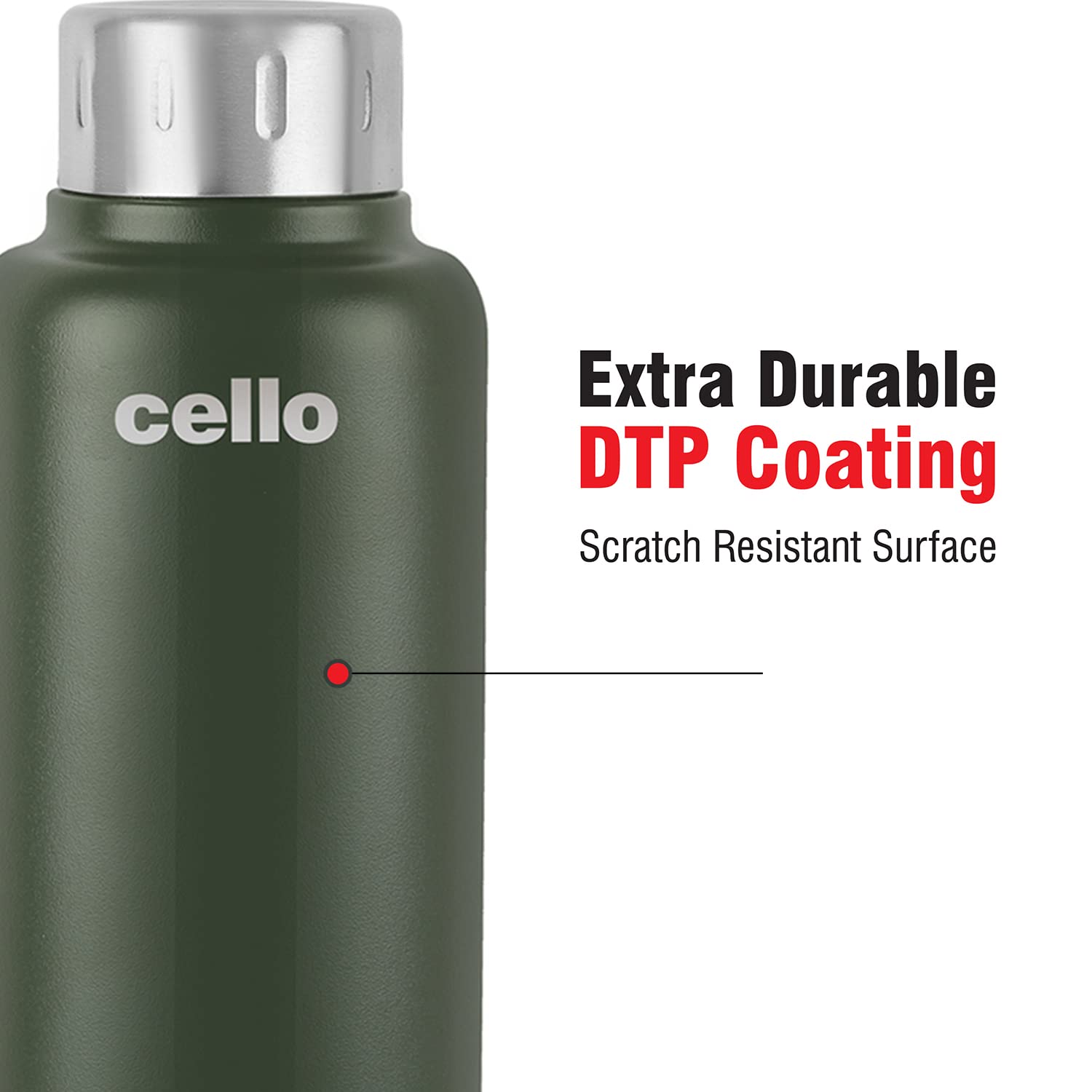 Cello Duro Top Double Wall Stainless Steel Water Bottle, 1 Unit, 750 Ml, Military Green