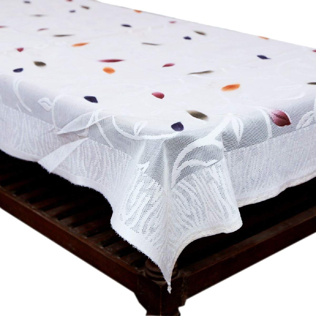 Kuber Industries Leaf Design Cotton 6 Seater Dining Table Cover - White - Ctktc022308
