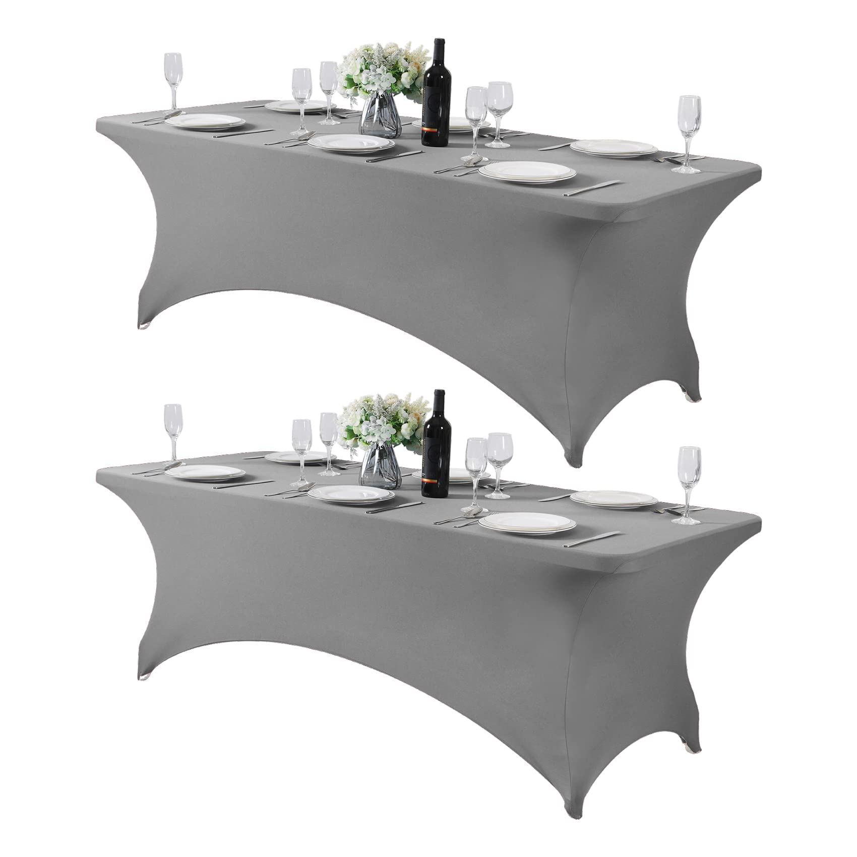 Hezuzo 2Pack Spandex Table Cover For 8Ft Table Universal Fitted Stretch Tablecloth For Party, Banquet, Wedding And Events-Gray
