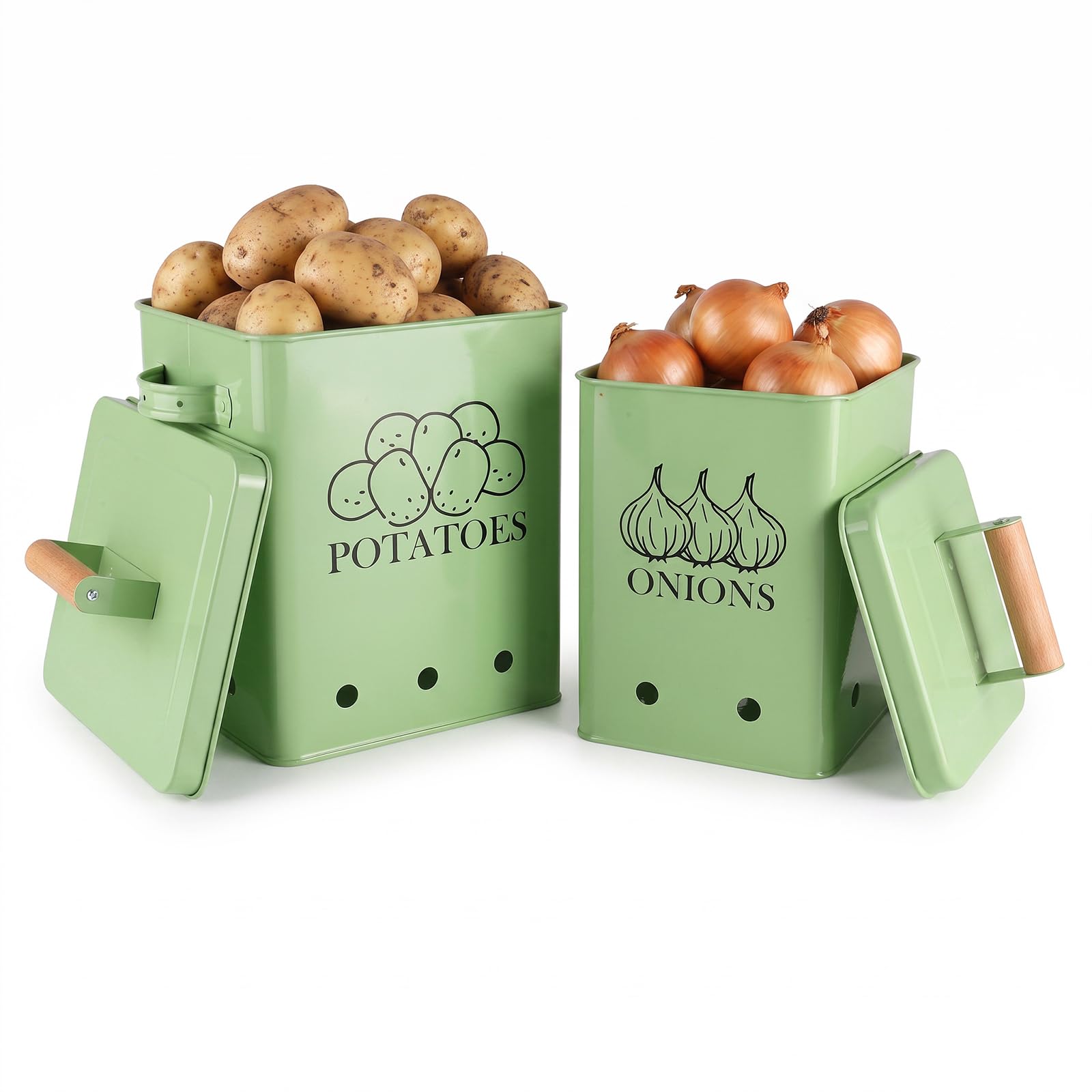 Potato and Onion Storage Bin Set with Lid, Kitchen Vegetable Storage Green