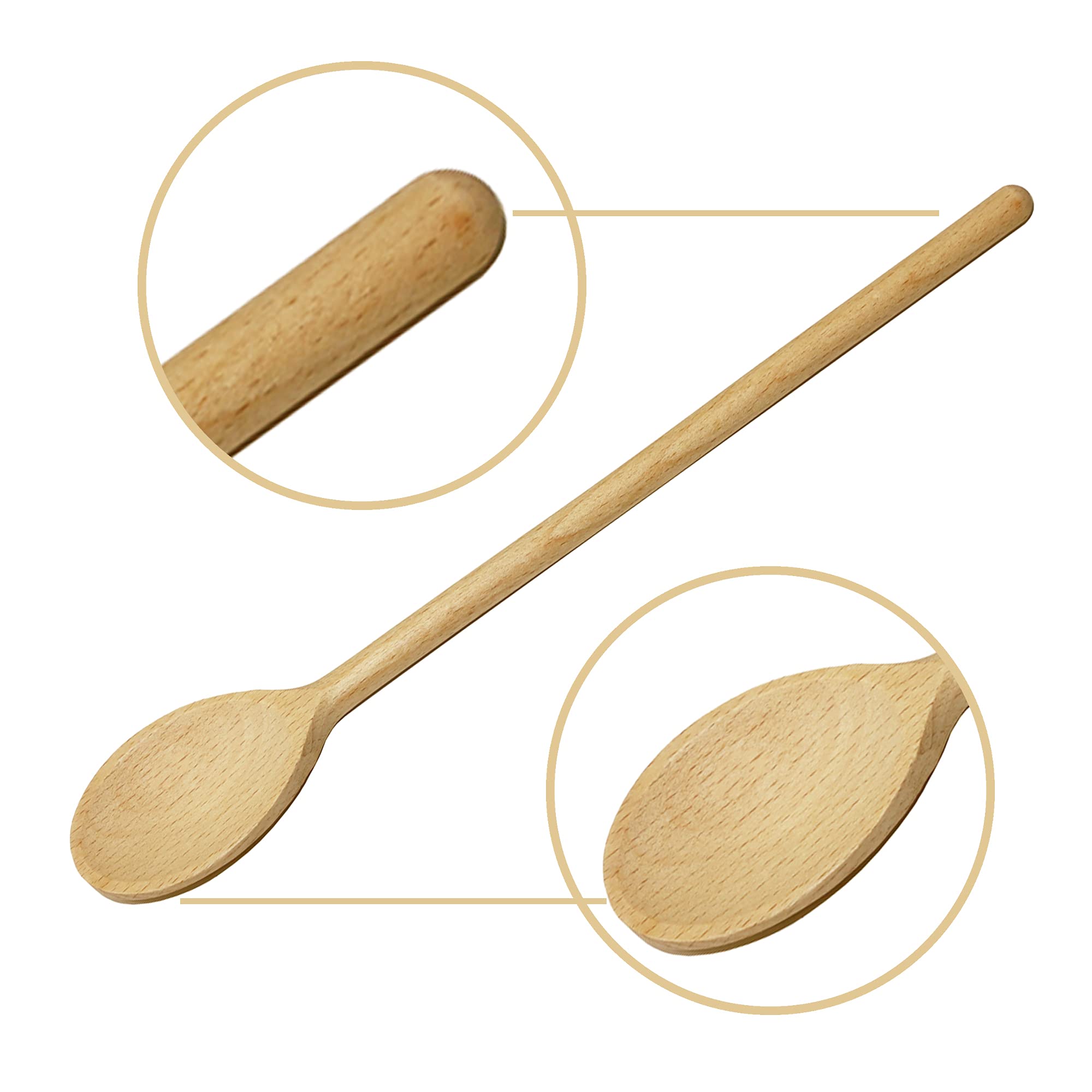 10 Inch Long Wooden Spoon Set By Bicb | Natural Beechwood Mixing Spoons For Baking, Cooking & Stirring | Set Of 12 Long Wooden S