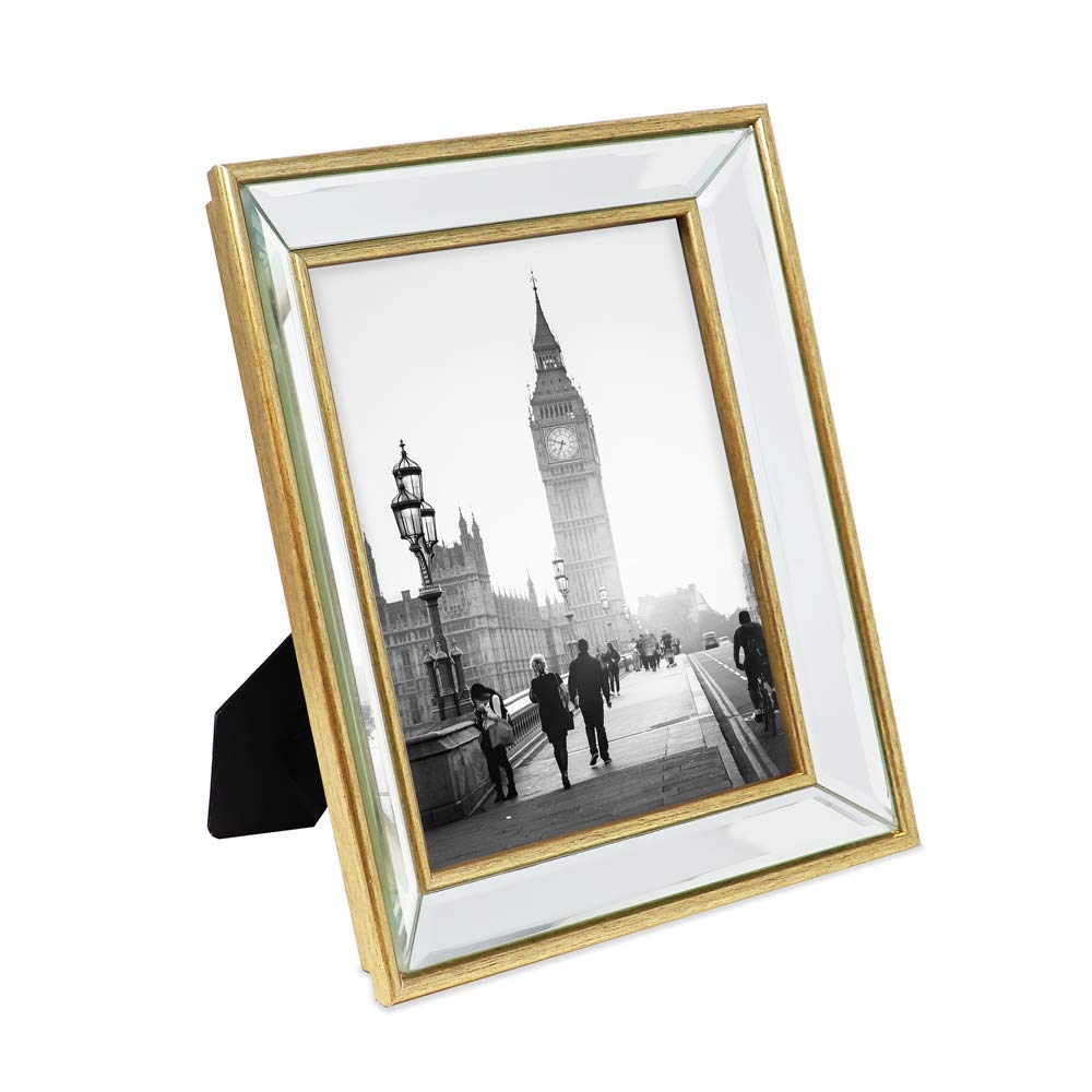 Isaac Jacobs 8x10 Gold Beveled Mirror Picture Frame - Classic Mirrored Frame with Deep Slanted Angle Made for Wall D  cor Displa