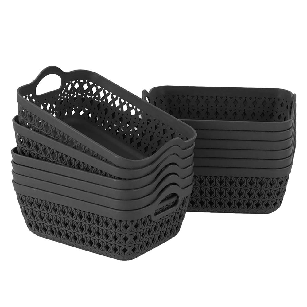Zerdyne 12-Pack Mini Plastic Storage Baskets Trays, Gray Tiny Storage Baskets