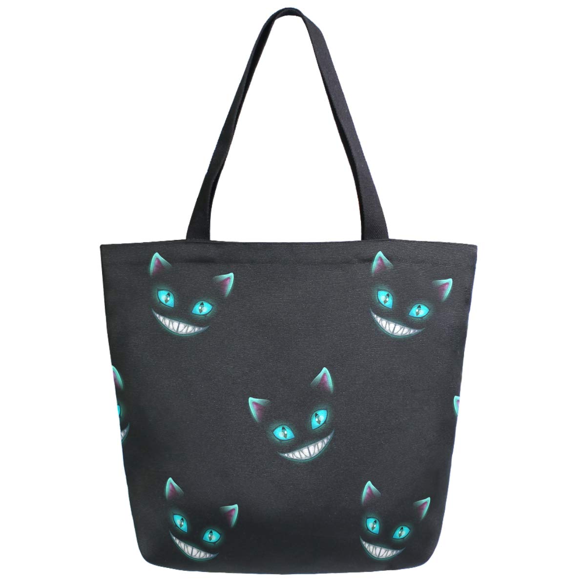 Zzwwr Stylish Funny Cheshire Cat Pattern Extra Large Canvas Beach Travel Reusable Grocery Shopping Tote Bag Portable Storage Han