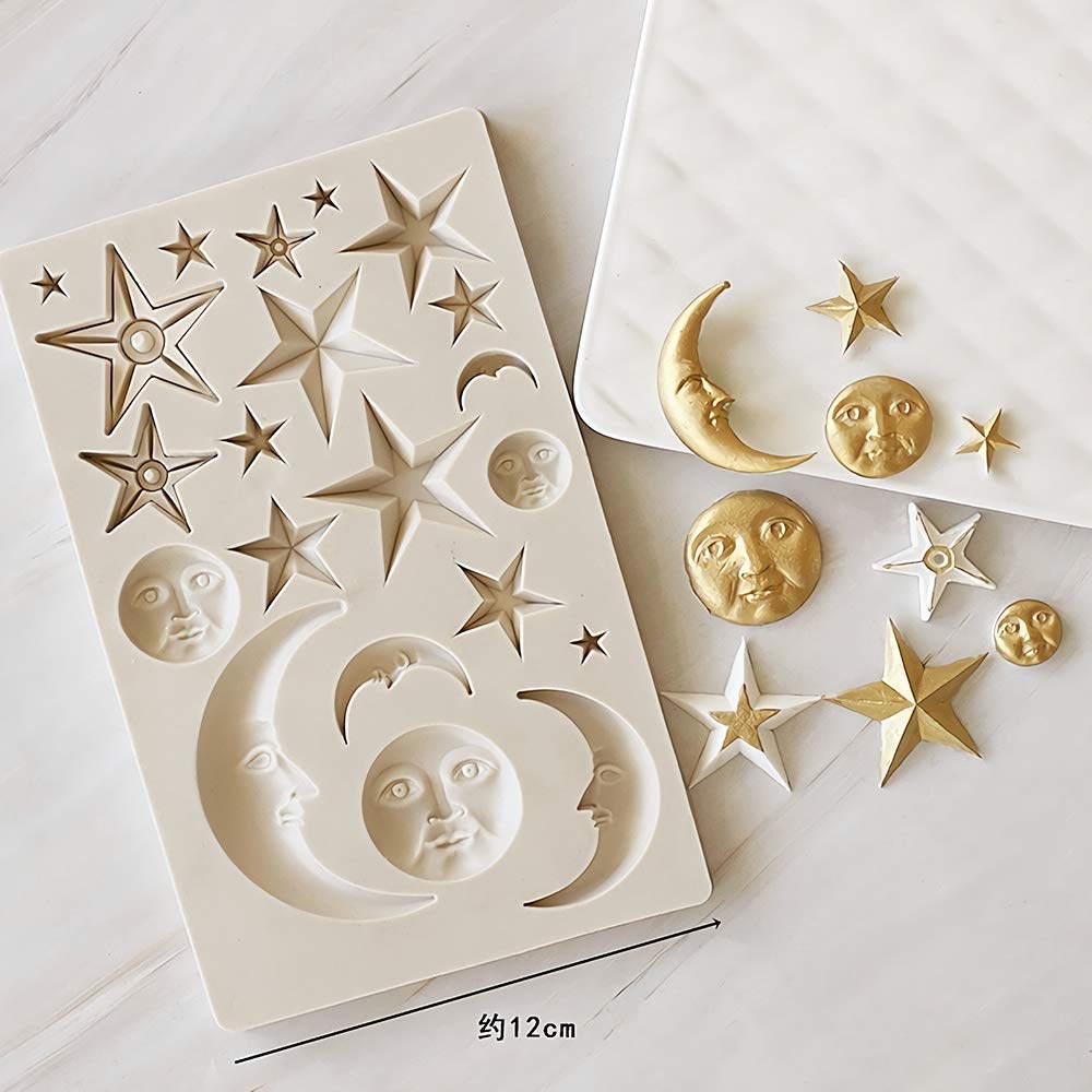 Moon Stars Sun Face Silicone Fondant Mold Chocolate Candy Gumpaste Sugarcraft Tool Cake Decorating Tools Epoxy Resin Diy Polymer