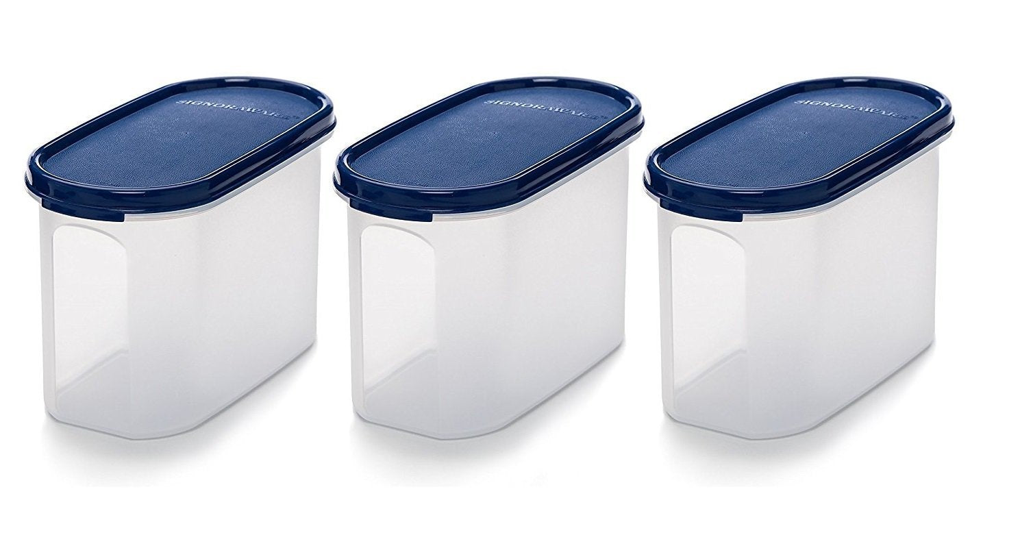 Signoraware Modular Oval No.2 Plastic Container Set, 1.1 Litres, Set Of 3, Mod Blue