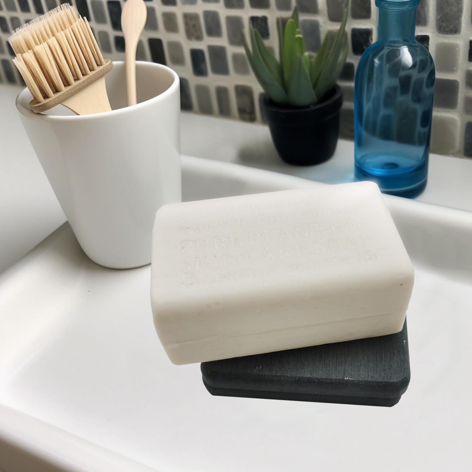 Mucco Water Absorbing Stone Tray For Sink, Premium Diatomaceous Earth Soap Holder Dish,Water Absorbent Diatomite Coasters, Fast