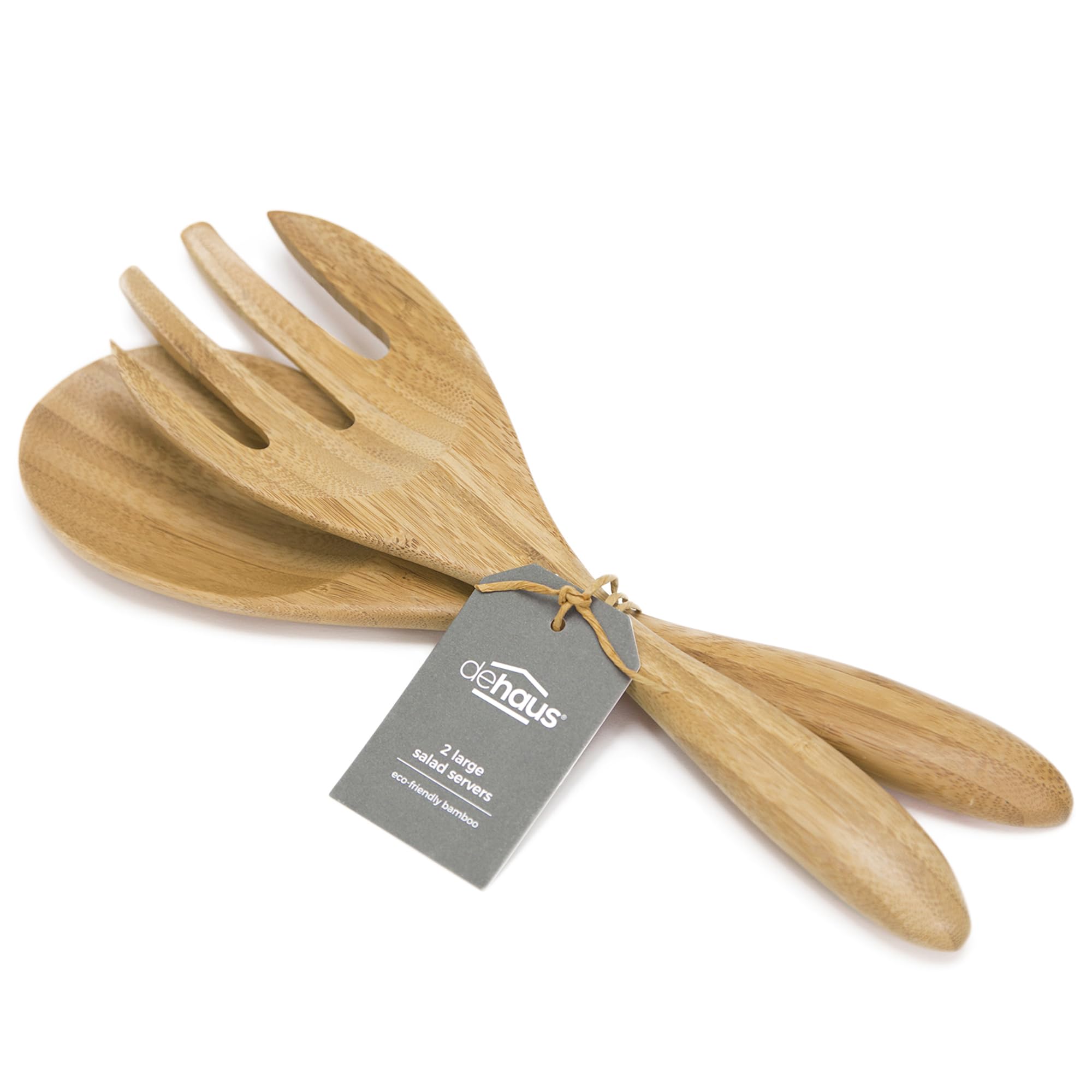 Dehaus Large Premium Bamboo Salad Tongs - Eco Friendly Wooden Serving Spoons - Salad Serving Utensils - Salad Tosser Forks - Gia