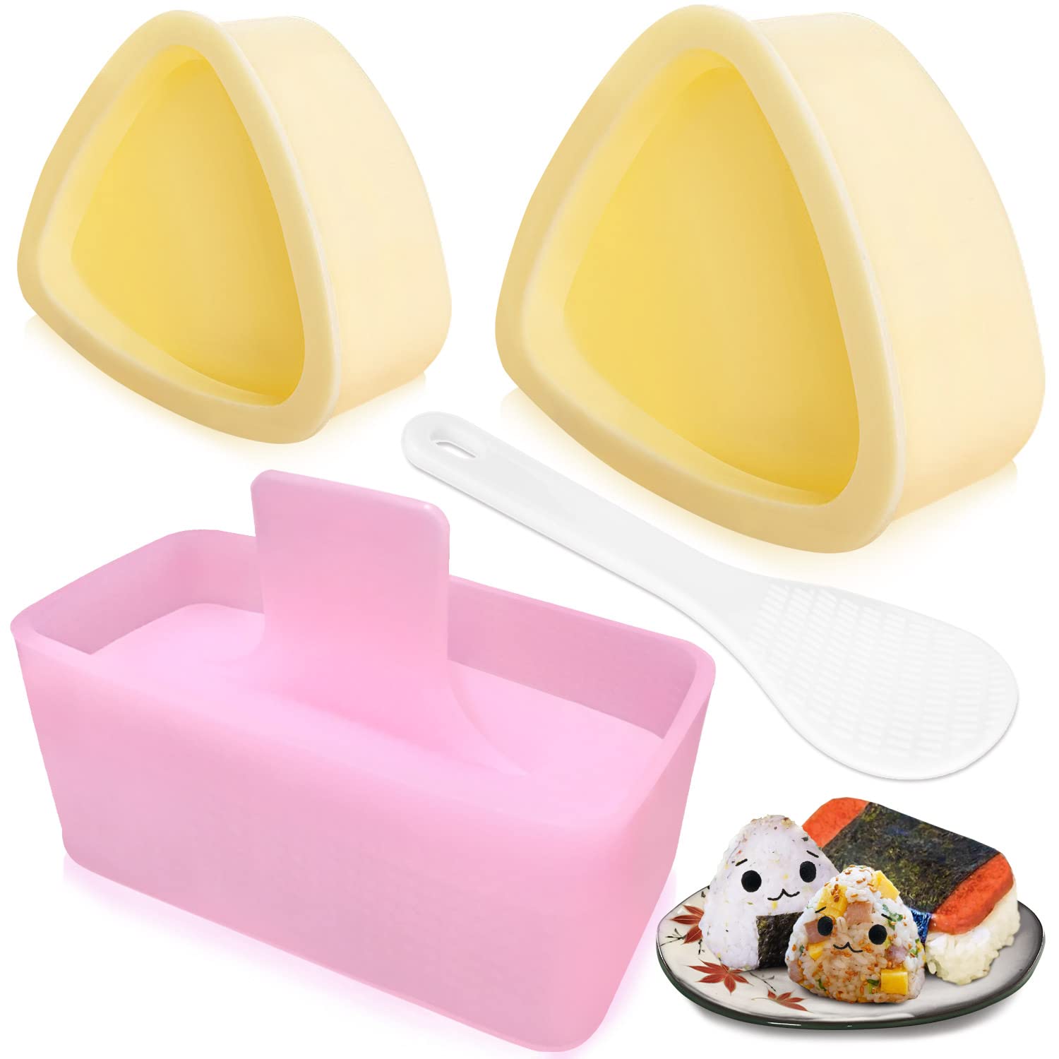 Onigiri Mold, 3 Pack Rice Mold Musubi Maker Kit, Musubi Maker Press, Classic Triangle Rice Ball Mold Maker Sushi Mold For Kid Lu
