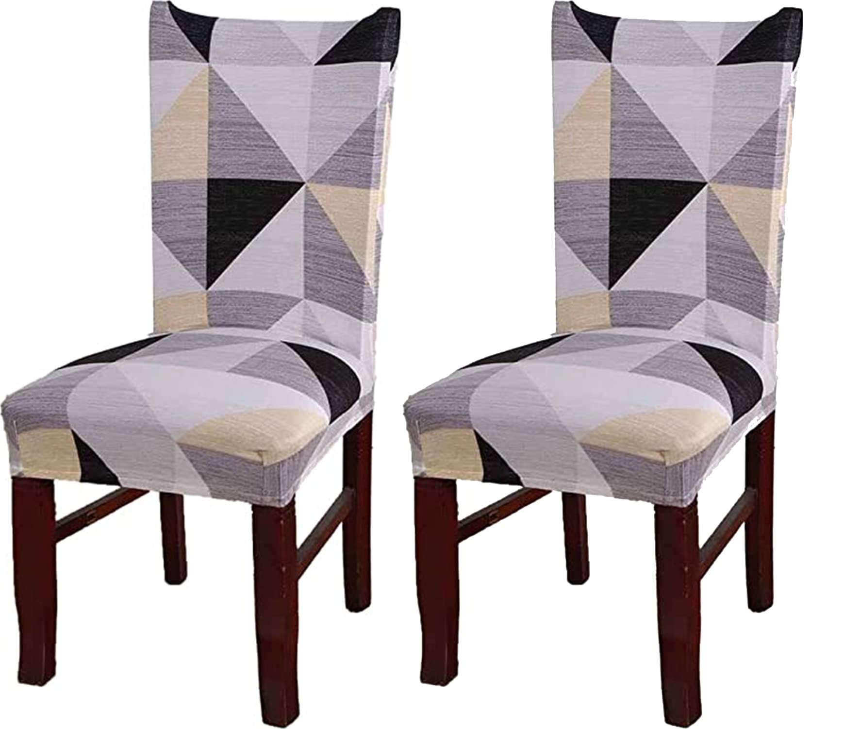 House Of Quirk Elastic Chair Cover Stretch Removable Washable Short Dining Chair Cover Protector Seat Slipcover (Pack Of 2, Beig