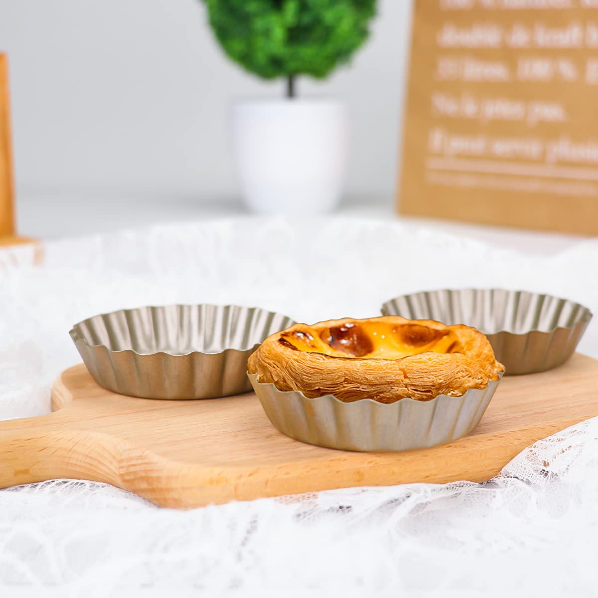 Swetwiny 12 Pcs Egg Tart Mold, 3'' Mini Tart Pans Removable Bottom For Baking, Kitchen Reusable Baking Tools, Cupcake Cake Muffi