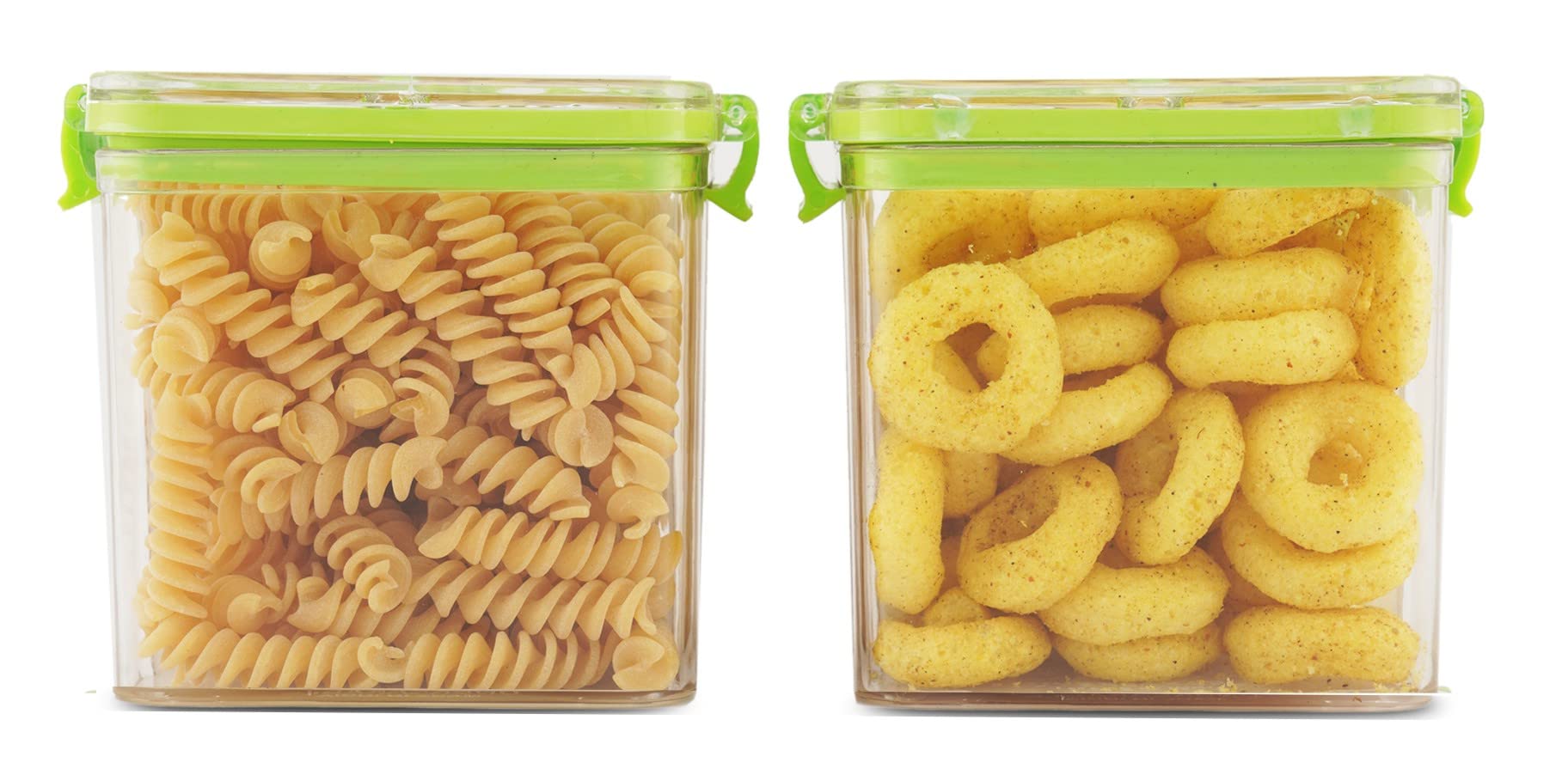 Pearlpet Clik N Seal Kitchen Storage Container Set Of 2 Pcs (700 Ml Each, Plastic, Square Shape, Green)