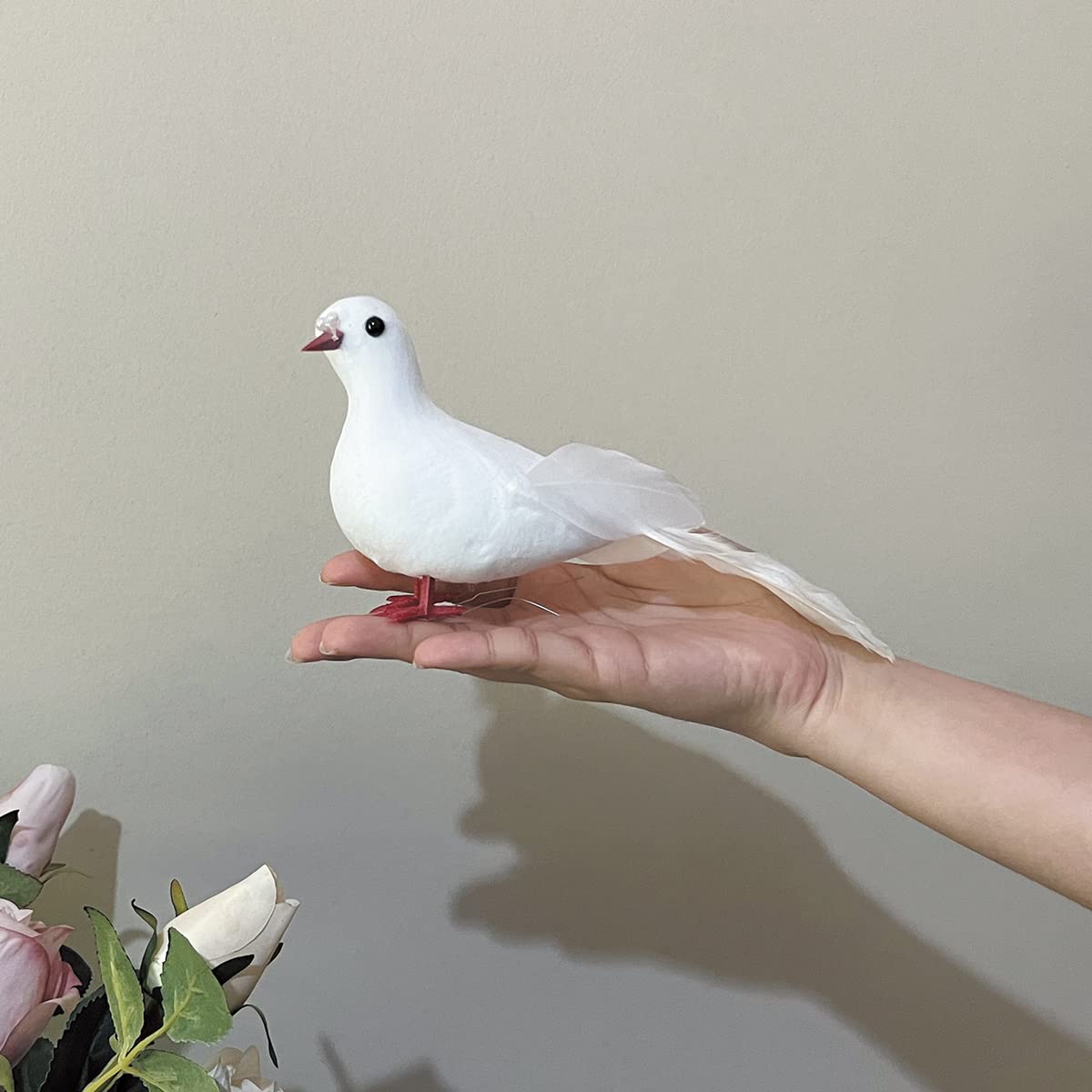 LWINGFLYER 2pcs White Doves 7-Inch Artificial Simulation Foam Bird Feathered Dove for Craft Wedding Decoration Party Accessories