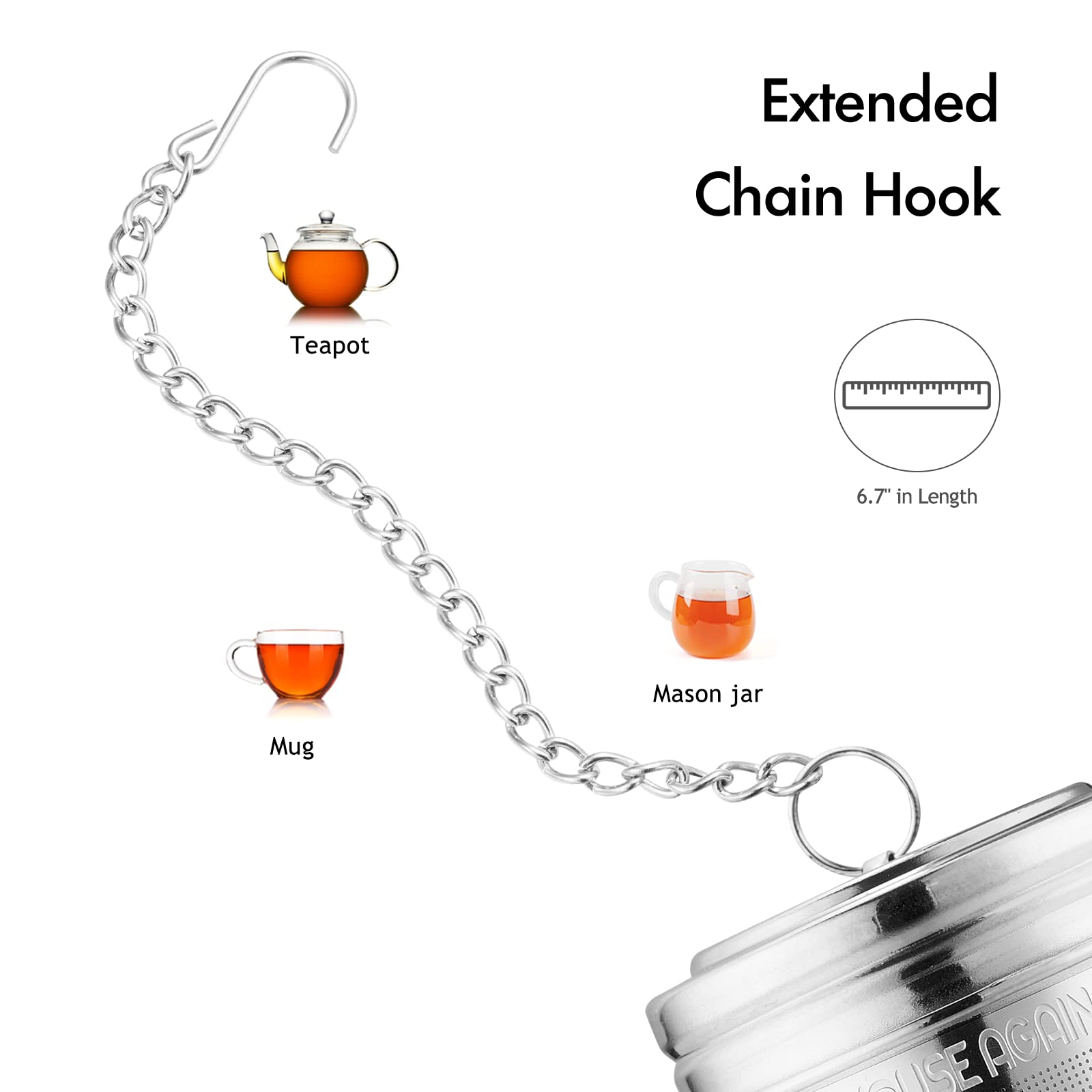 House Again Large Tea Infuser, Extra Fine Mesh Tea Strainers For Loose Tea, 18/8 Stainless Steel Tea Strainer With Extended Chai