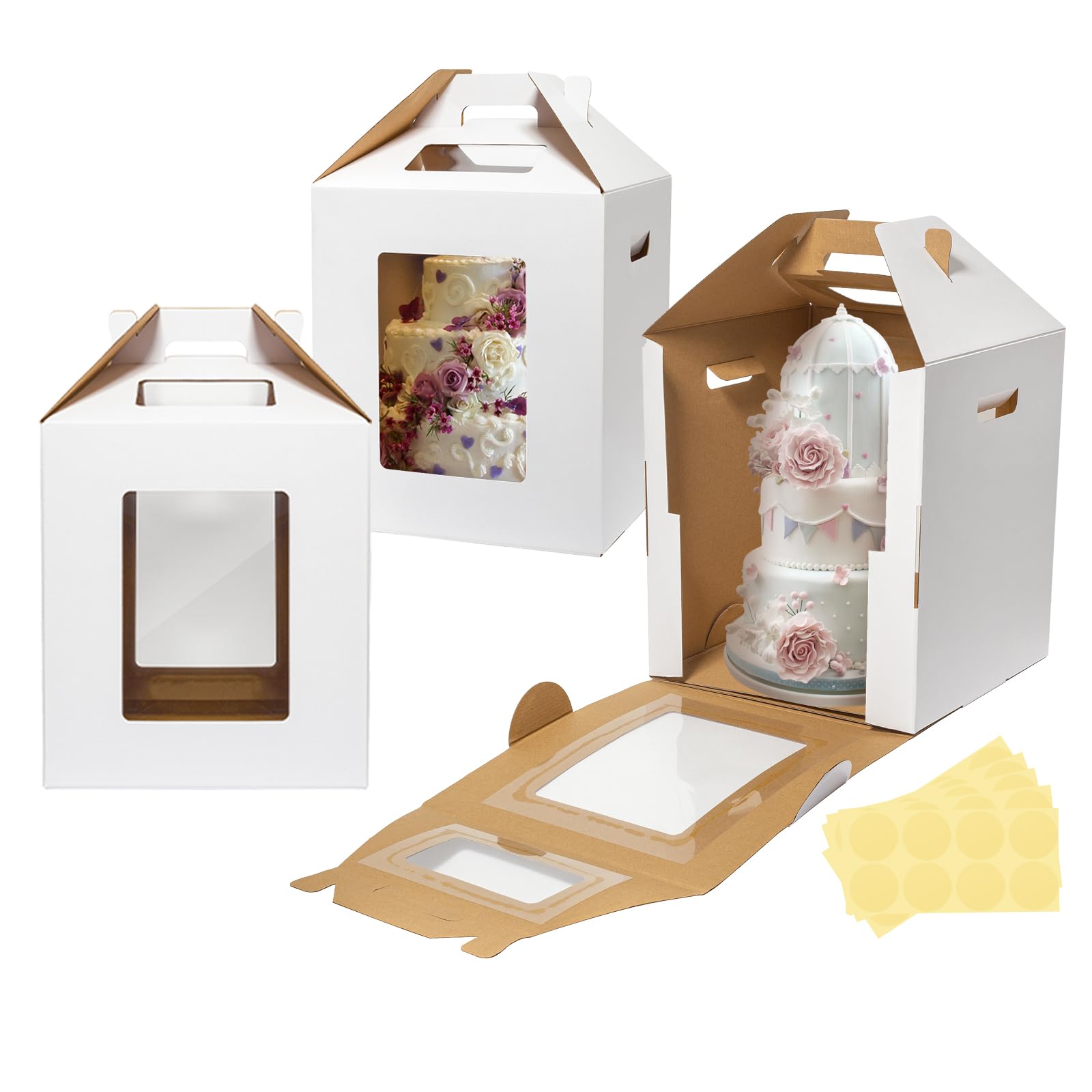 Wowxyz 3 Pack Tall Cake Boxes for Tier Cakes 16x16x18 Inch Disposable Layer Tall Baking Carrier with Window Large Tierd Bakery T