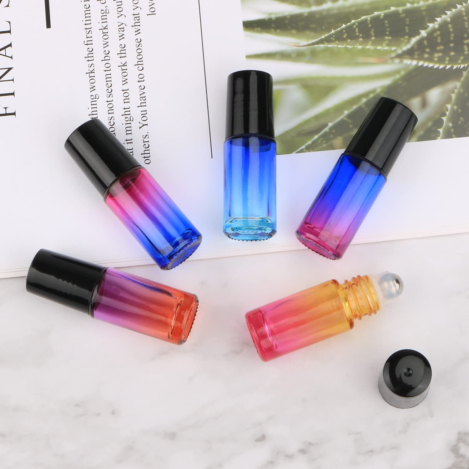 Wresty Gradient Color Roll On Bottles Thick Glass Empty Refillable Fragrance Perfume Essential Oil Glass Roller Bottles Metal Ro