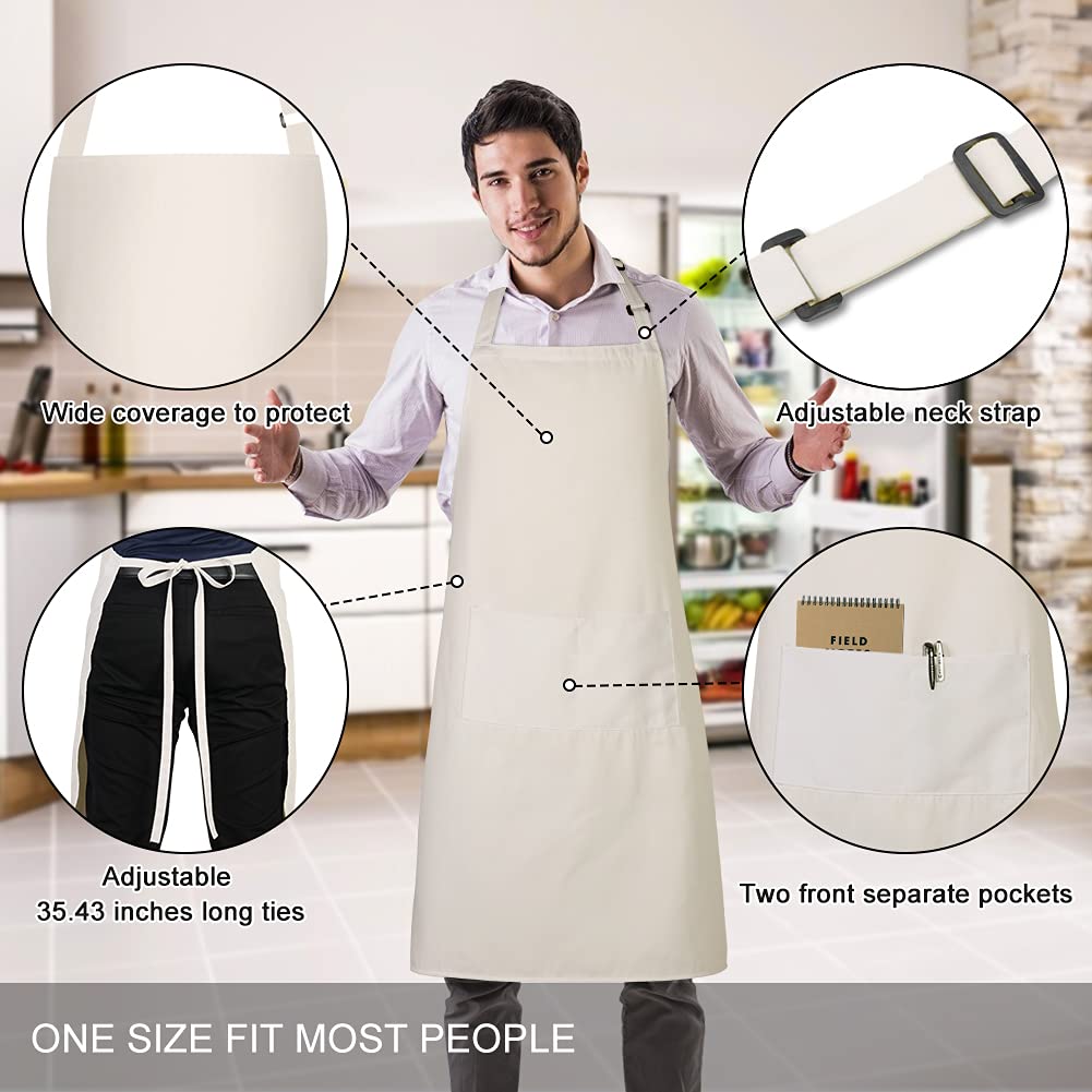 Jubatus 2 Pack 100% Cotton Aprons With 2 Pockets Cooking Chef Kitchen Adjustable Bib Apron For Women Men, Beige