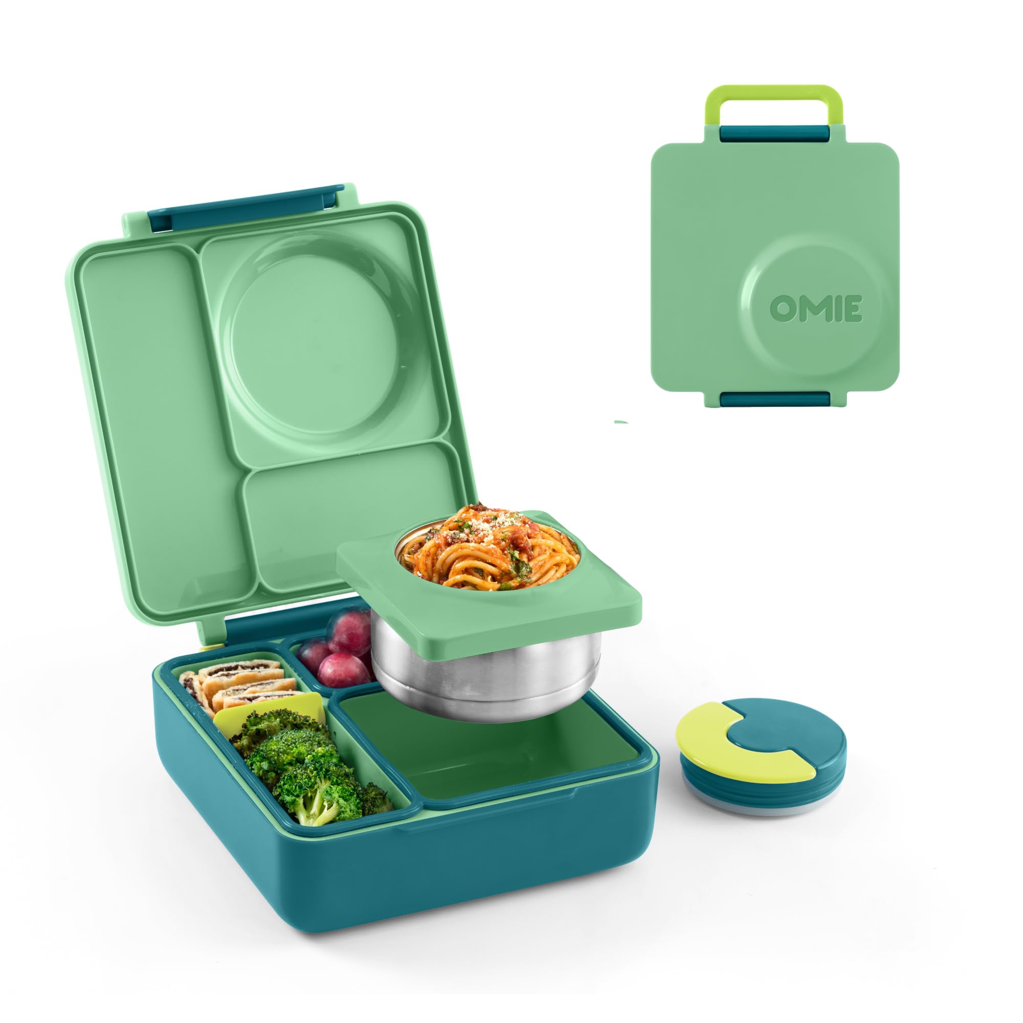 OmieBox Bento Box for Kids - Insulated Bento Lunch Box with Leak Proof Thermos Food Jar - 3 Compartments, Two Temperature Zones 