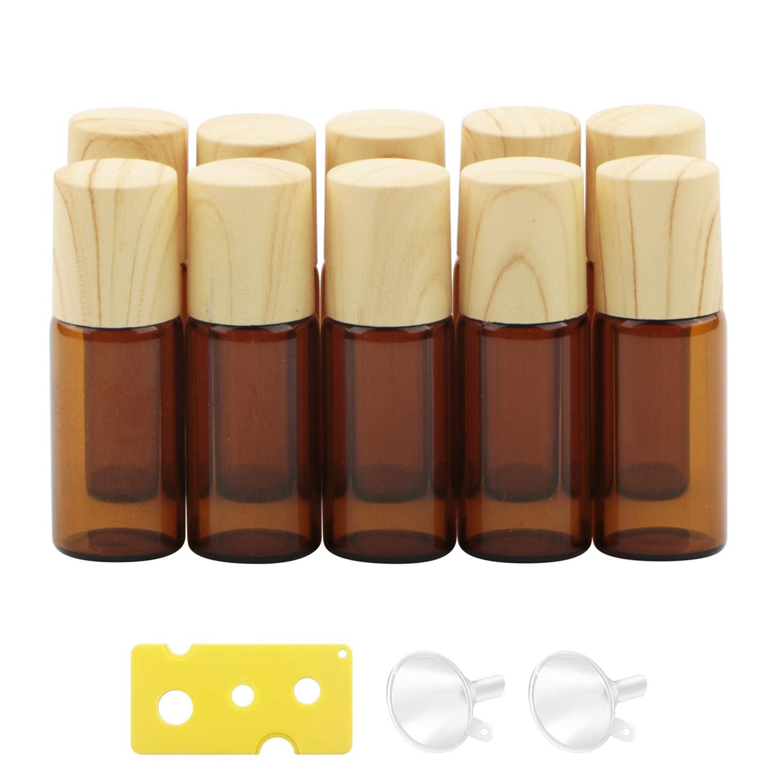 Newzoll 3Ml Amber Glass Roller Vials Bottles 10Pcs Essential Oil Roller Bottles Empty Glass Roll-On Bottles For Essential Oil Pe