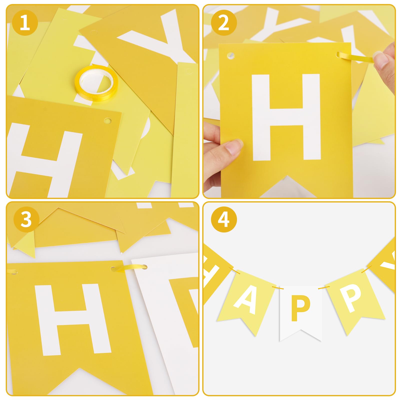 Waenerec Yellow Happy Birthday Banner Sign Happy Birthday Bunting Banner Garland For Kids Girl Woman Birthday Tea Party Decorati