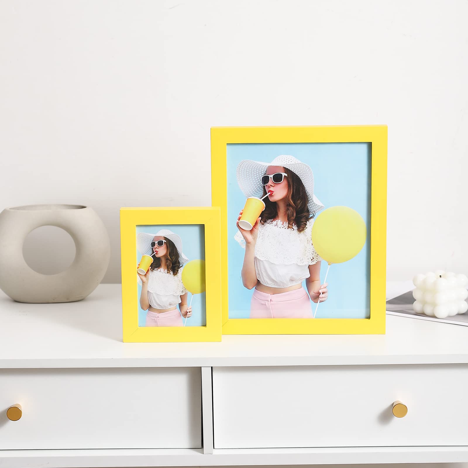 wyooxoo 8x10 Picture Frames Set of 2 Made Of Solid Wood Yellow Photo Frames Colorful Frame with HD Plexiglass For Tabletop Displ