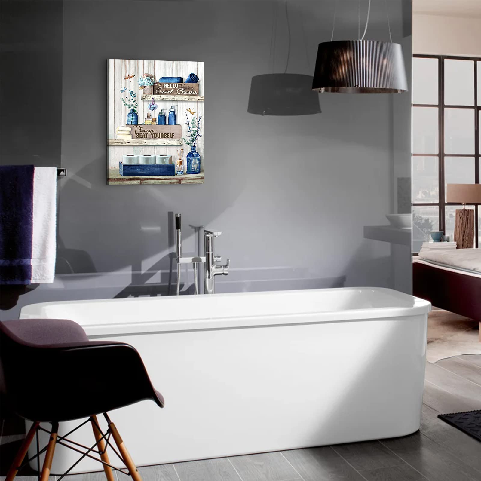 Bathroom Decor Canvas Wall Art Rustic Bathroom Sign Please Seat Yourself Print Paintings Navy Blue Bathroom Pictures Modern Home