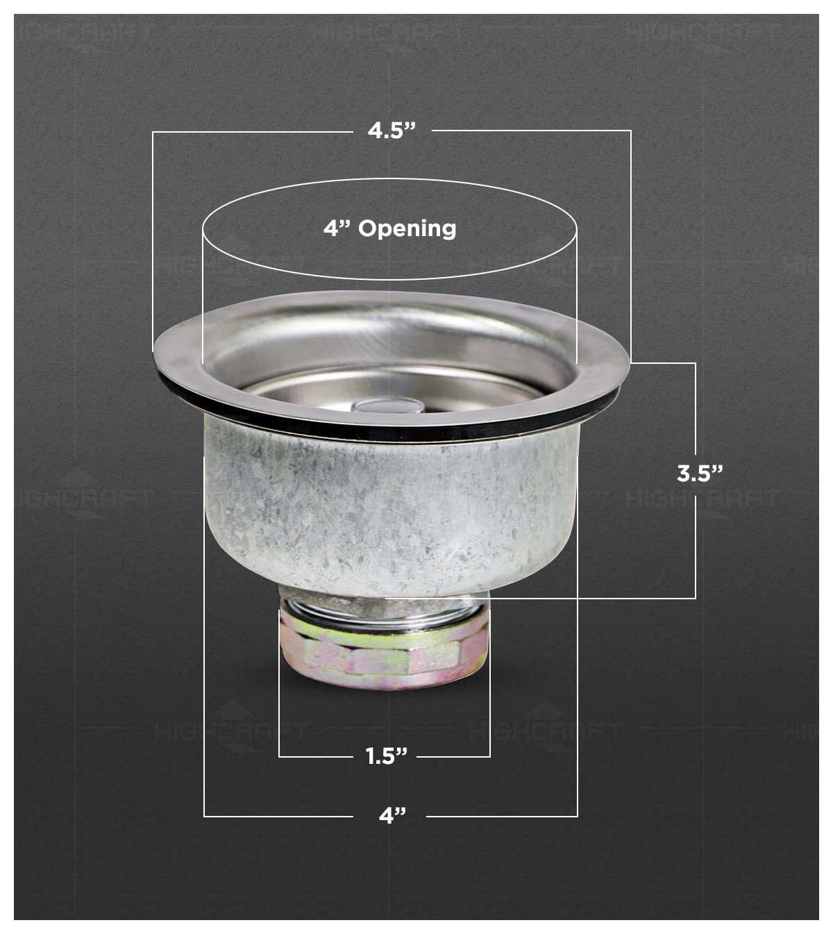Highcraft 9737 Double Cup Kitchen Sink (3-1/2 Inch) Stainless Steel Drain Assembly With Strainer Basket And Rubber Stopper, 1 Co