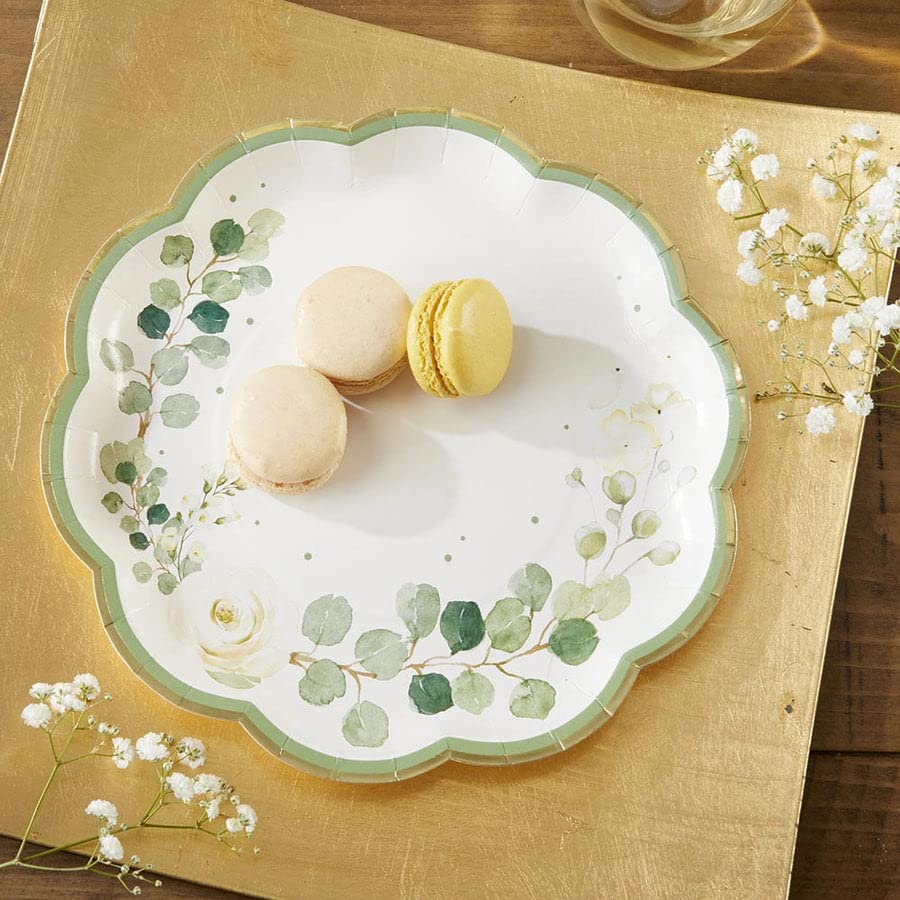 Kate Aspen 32 Pcs Botanical Garden Paper Plates, 9 Inch Heavy Duty Disposable Party Plates, Party Supplies Tableware For Birthda