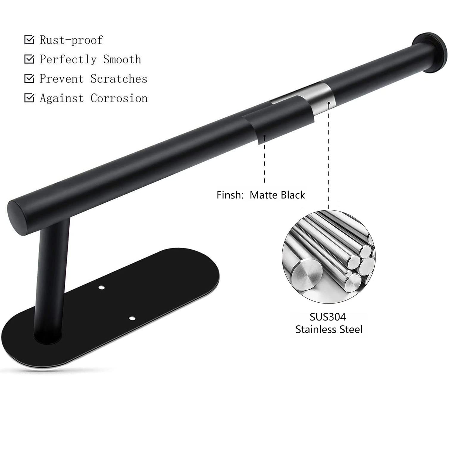 Paper Towel Holder Under Cabinet - Self Adhesive Paper Towel Roll Holder Wall Mount  Matte Black Stainless Steel Towel Paper Holder for Kitchen  Bathroom  Cabinets (2 Pcs)