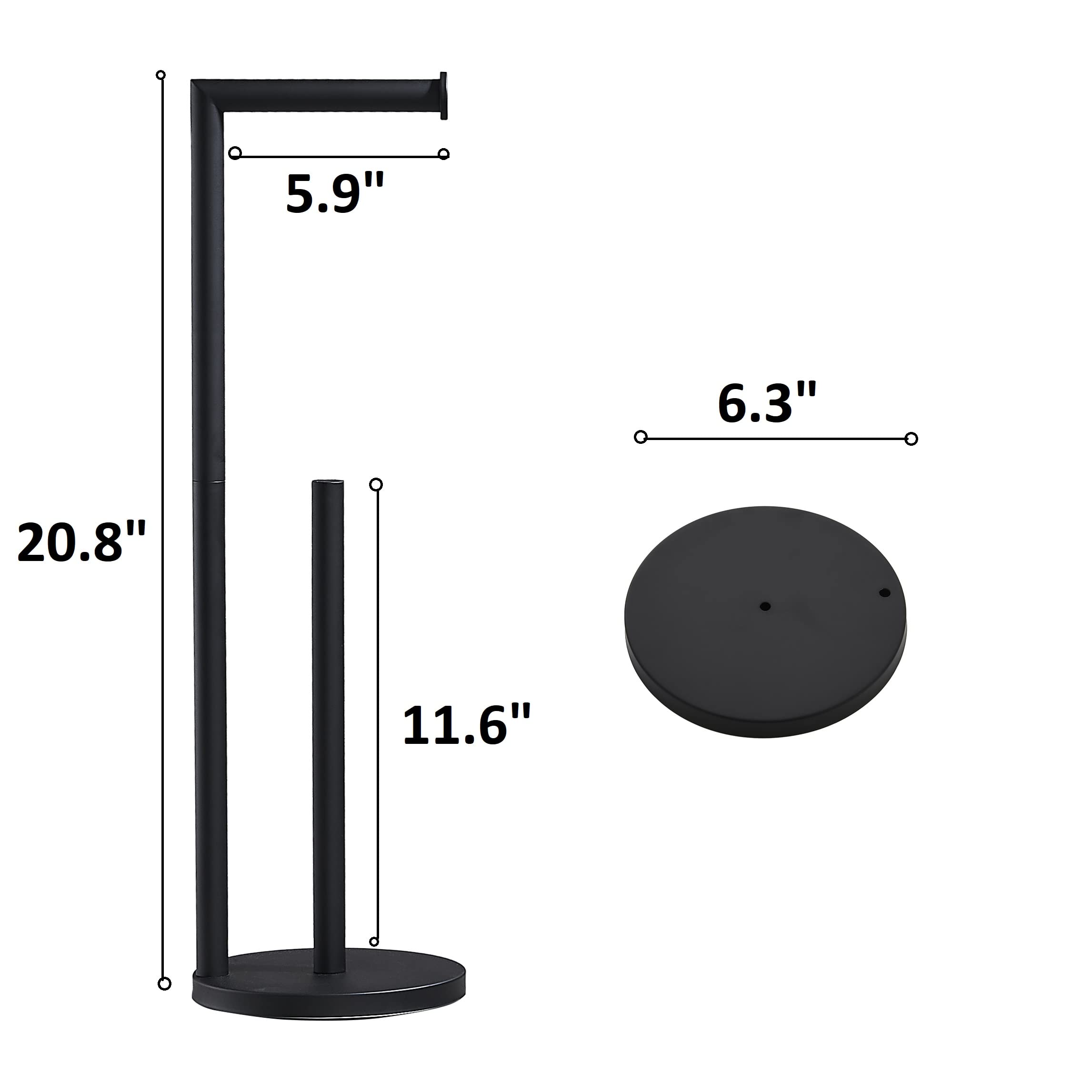 Matte Black Toilet Paper Holder, Free Standing Black Toilet Roll Holder, Sus304 Stainless Steel Bathroom Toilet Paper Holder Wit